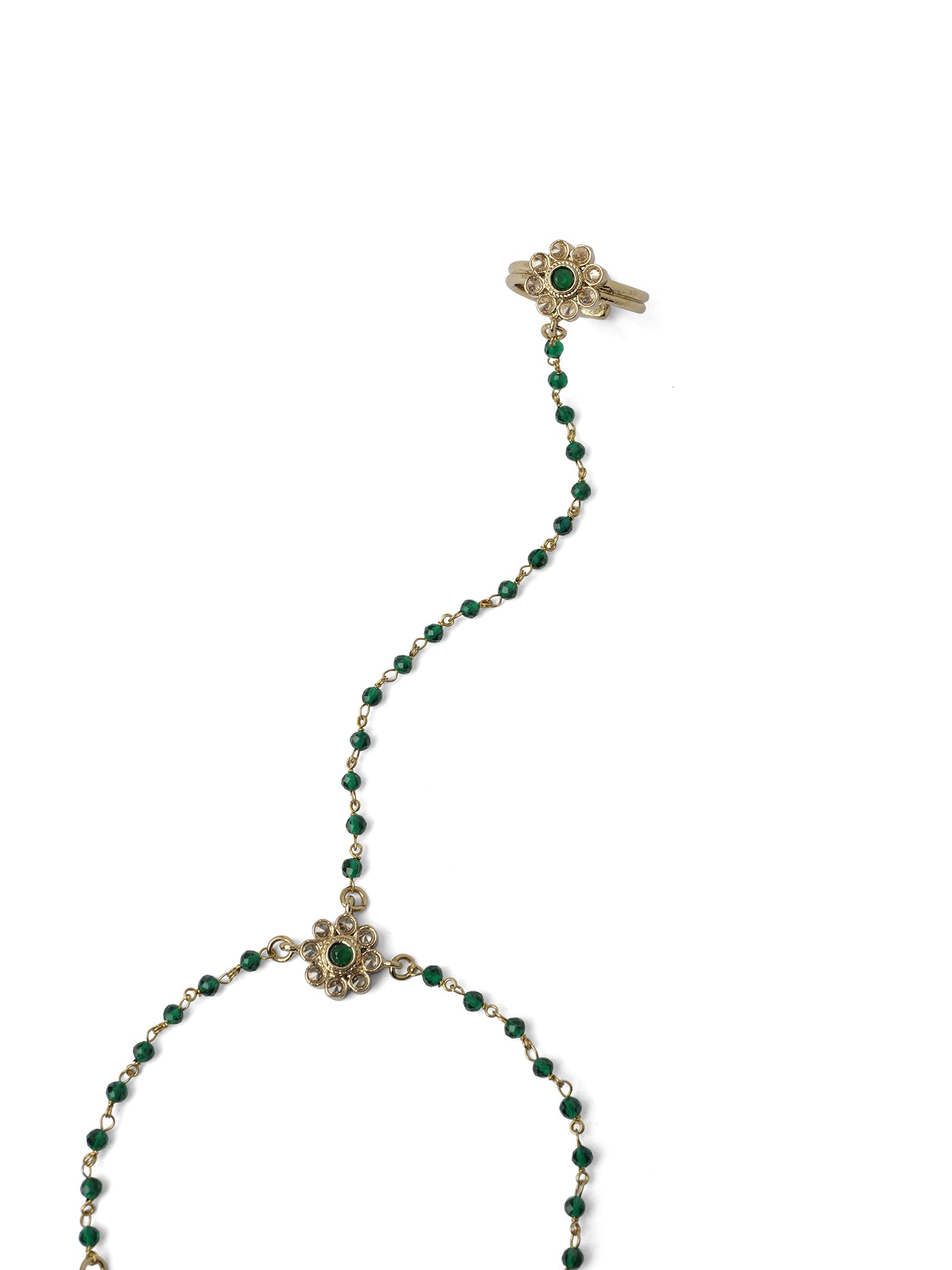 Forever Floral Hand Chain in Green and Antique Gold