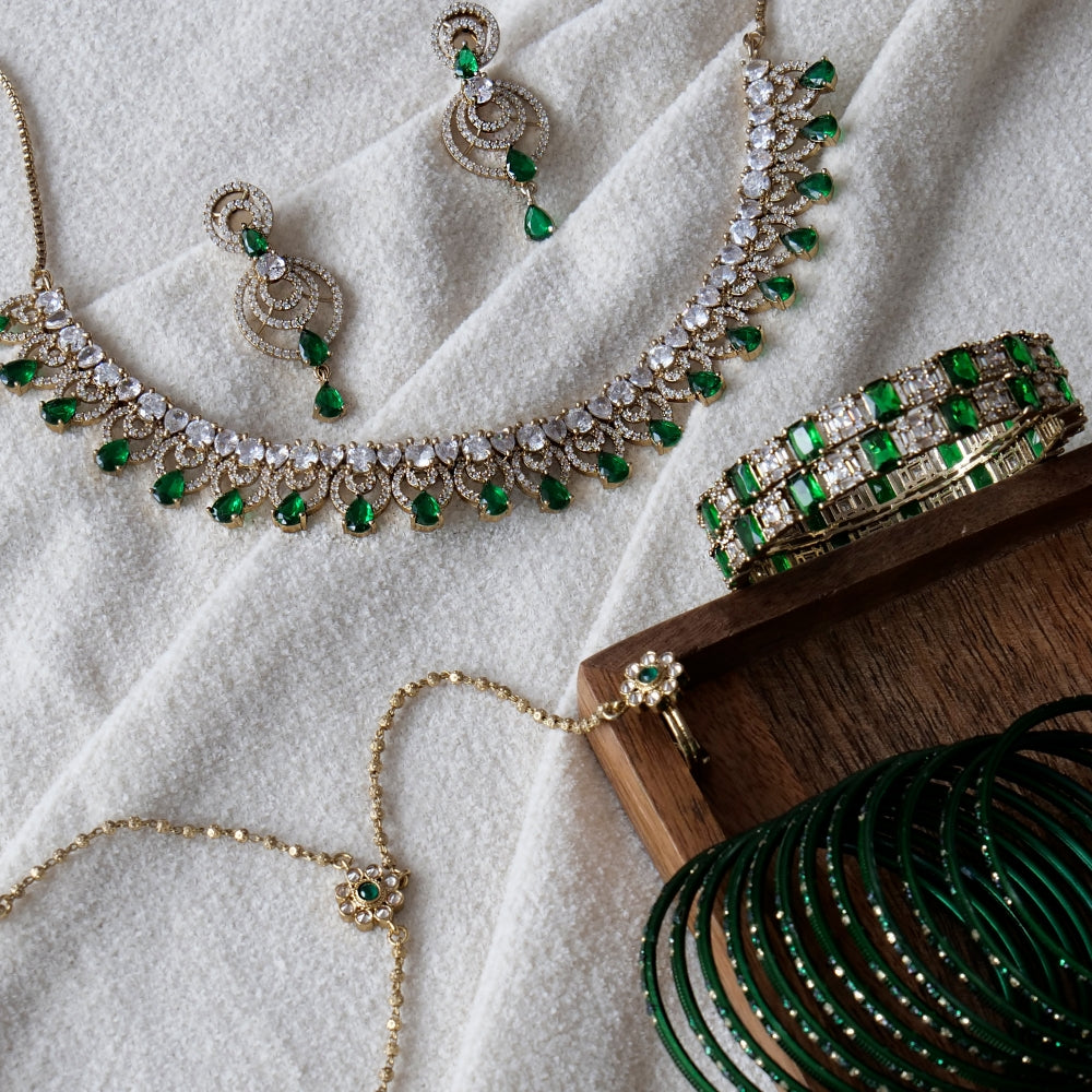 Emerald Glitter Etched Bangles