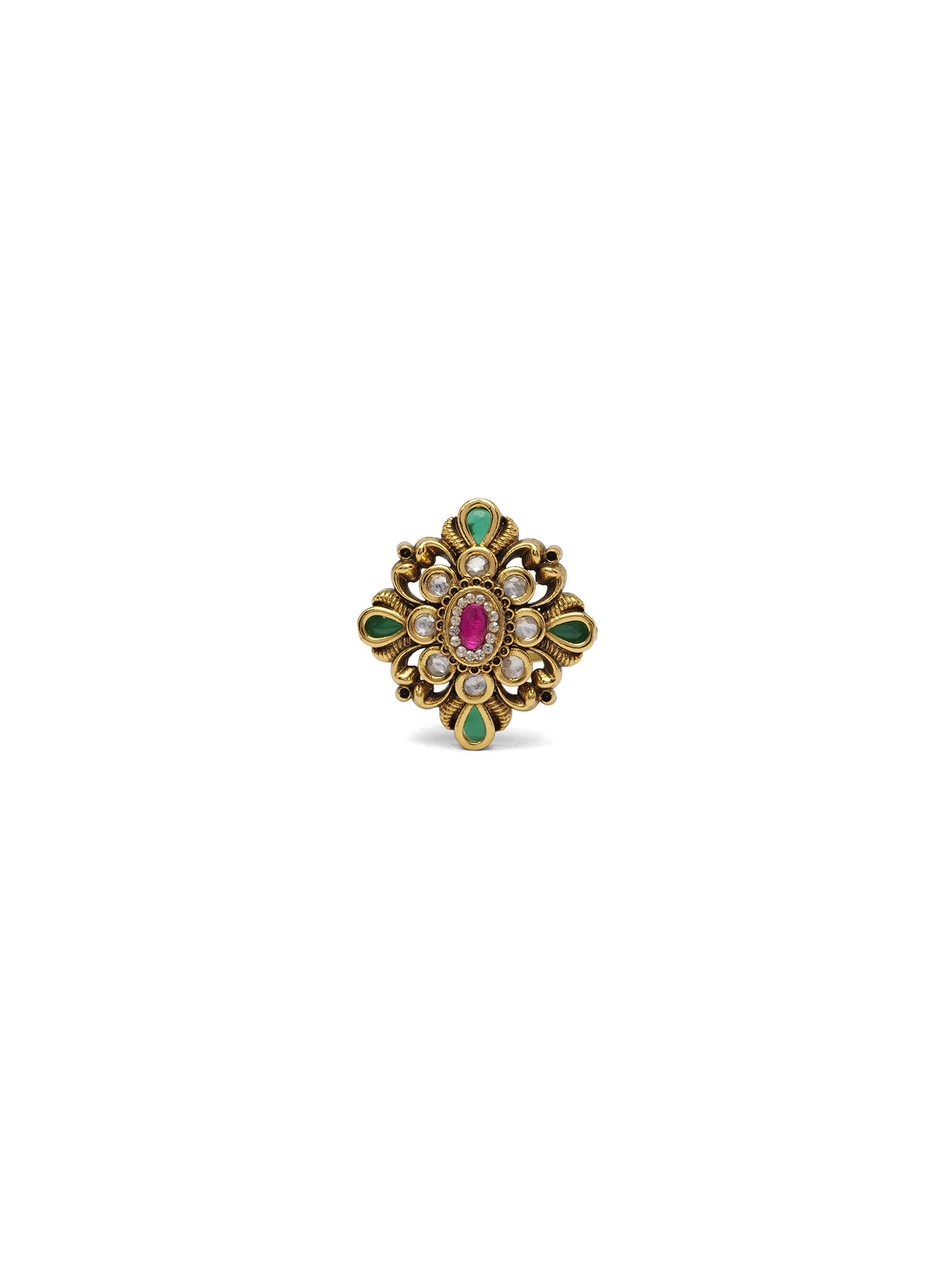 Gayatri Kundan Ring in Hot Pink and Green