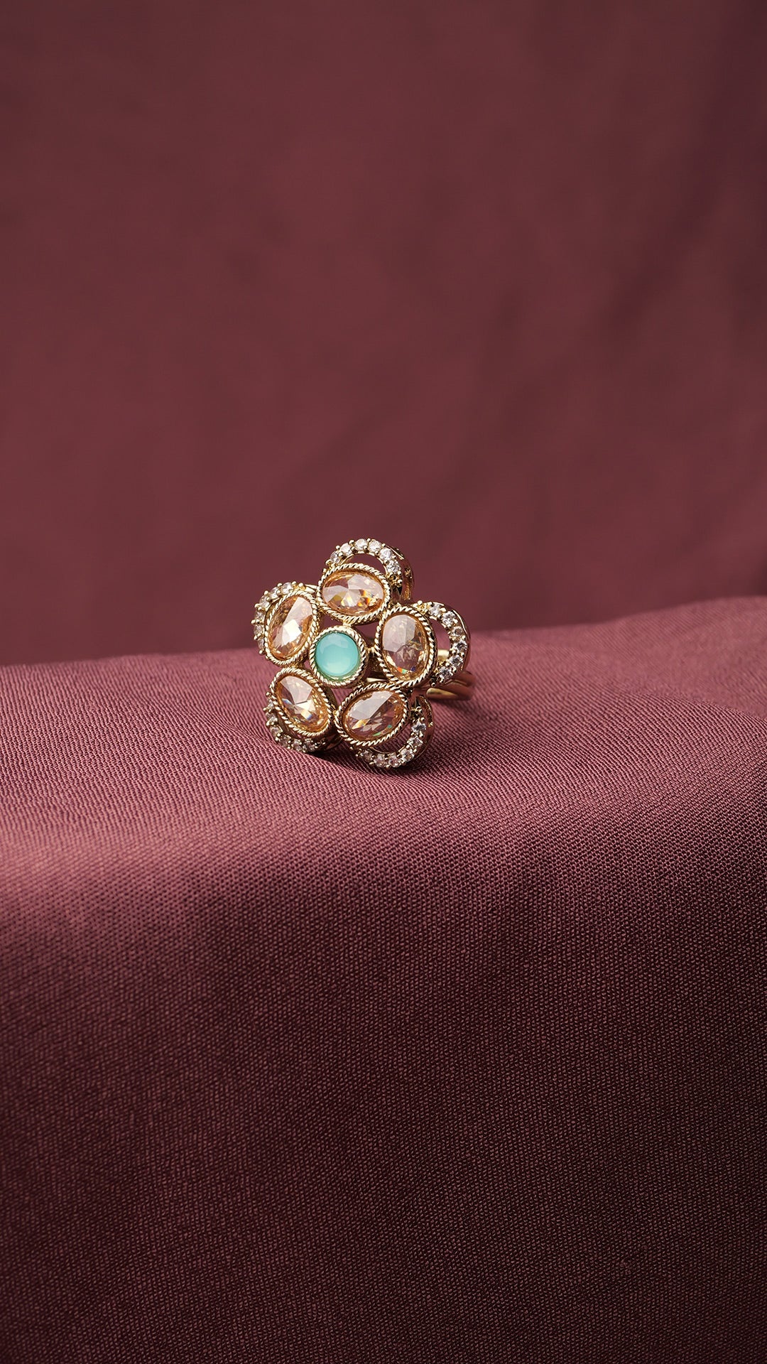 Giana Floral Ring in Light Blue and Antique Gold