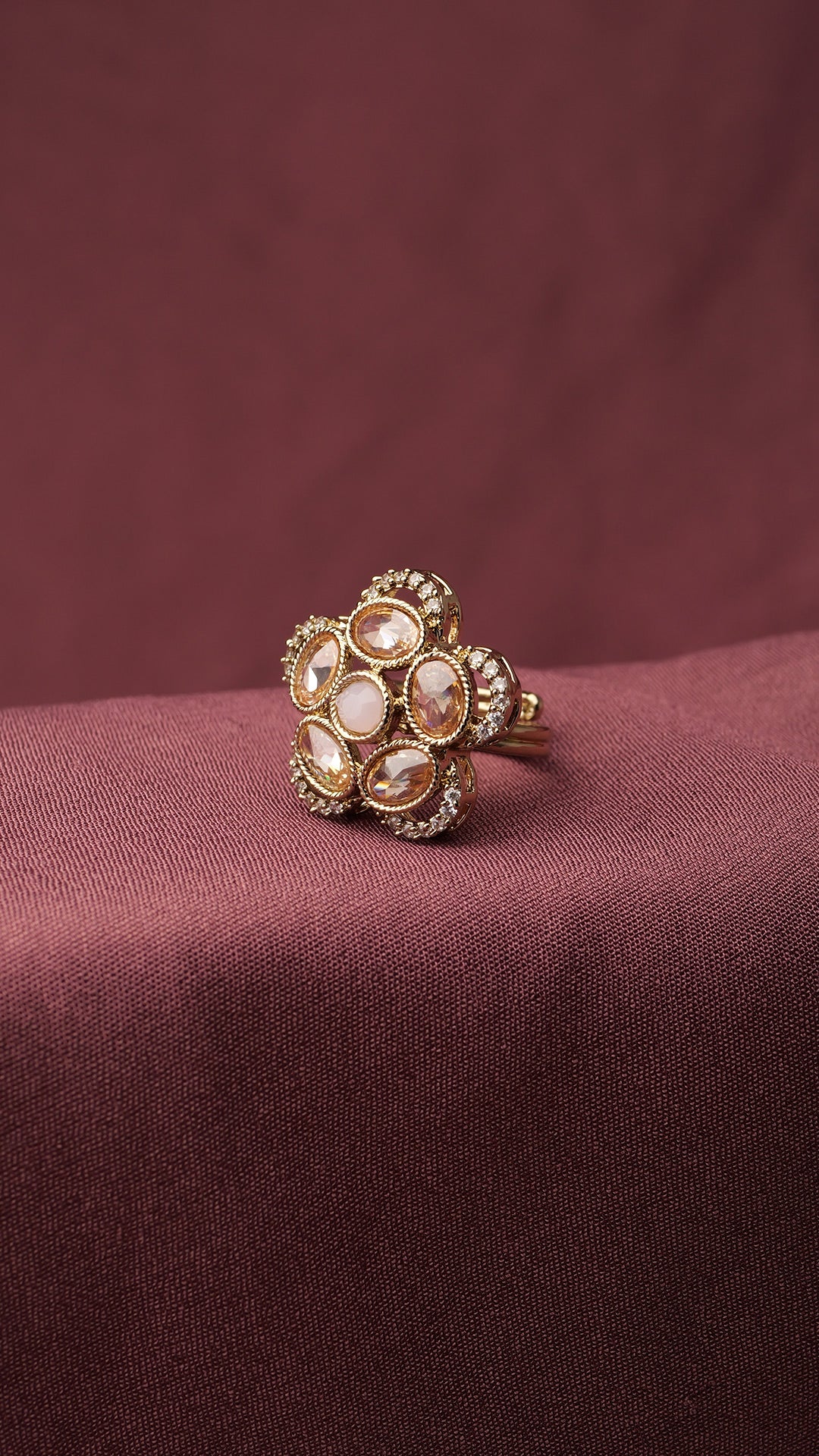 Giana Floral Ring in Light Pink and Antique Gold