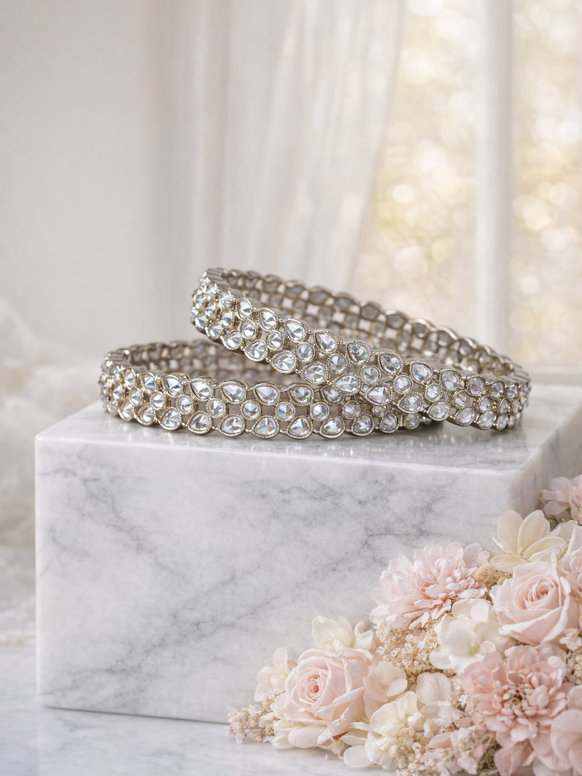 Gulabi Kada Bangles in White