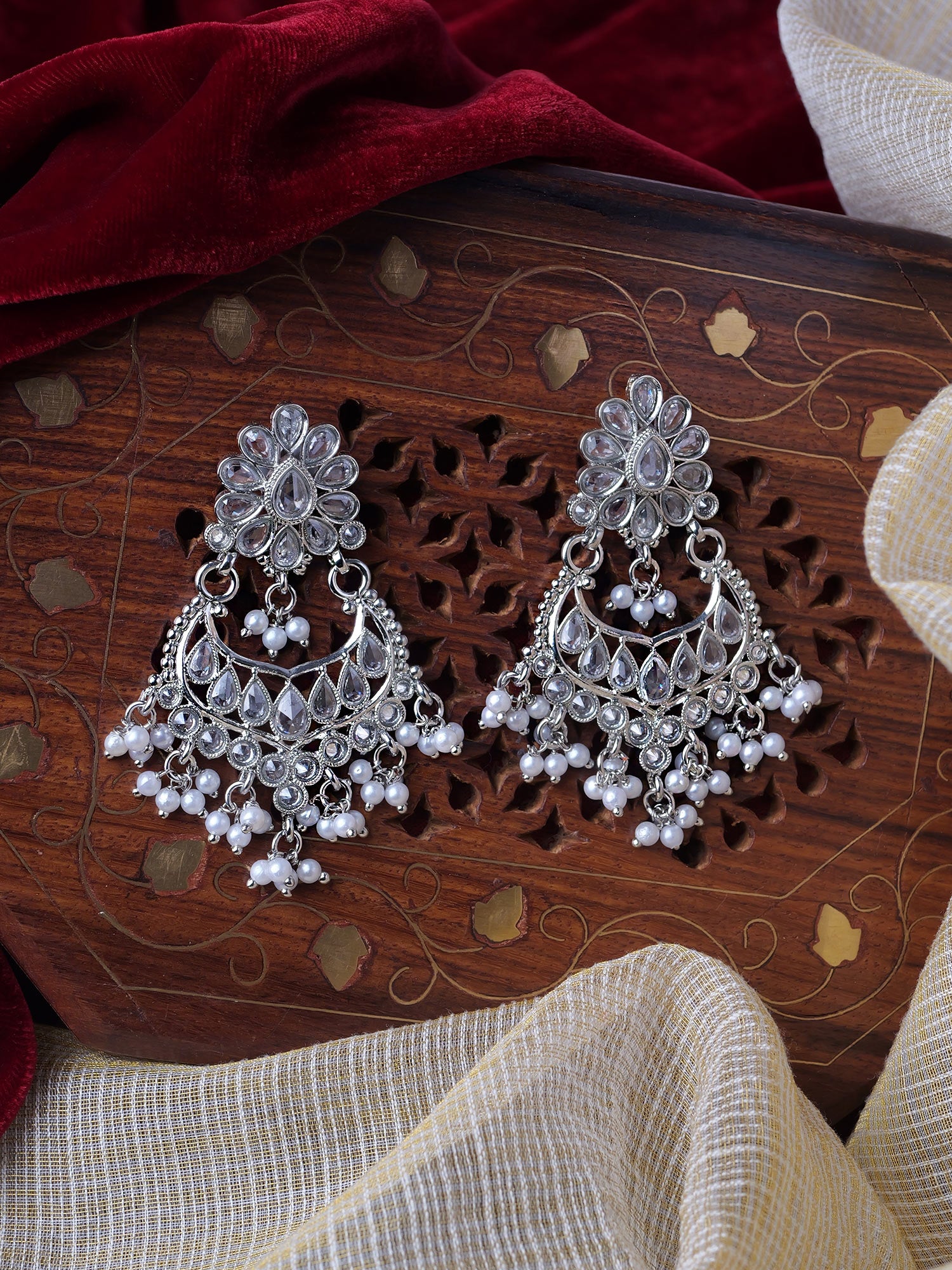 Gulnaz Chandbali Earrings in Rhodium