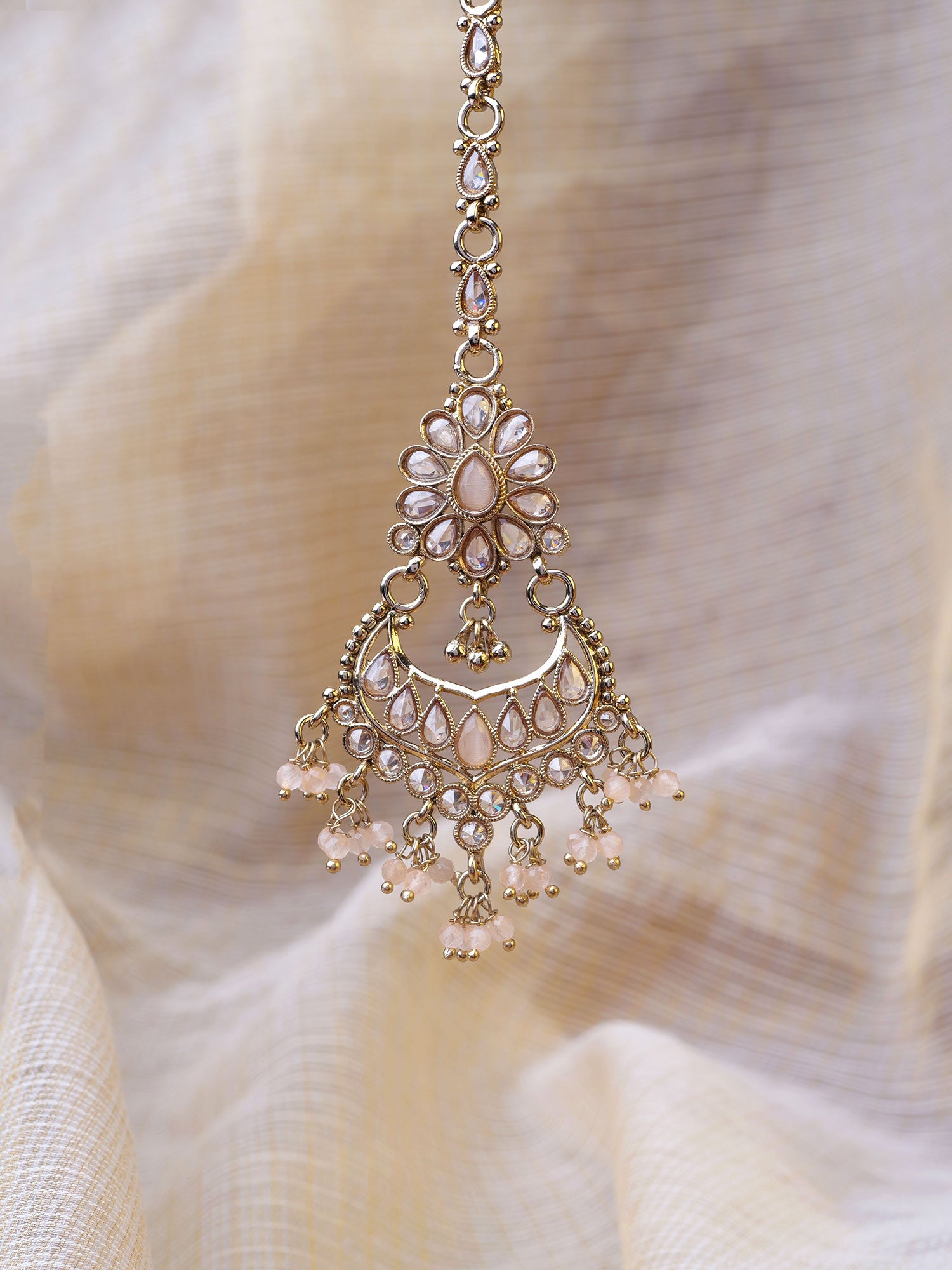 Gulnaz Maang Tikka in Peach