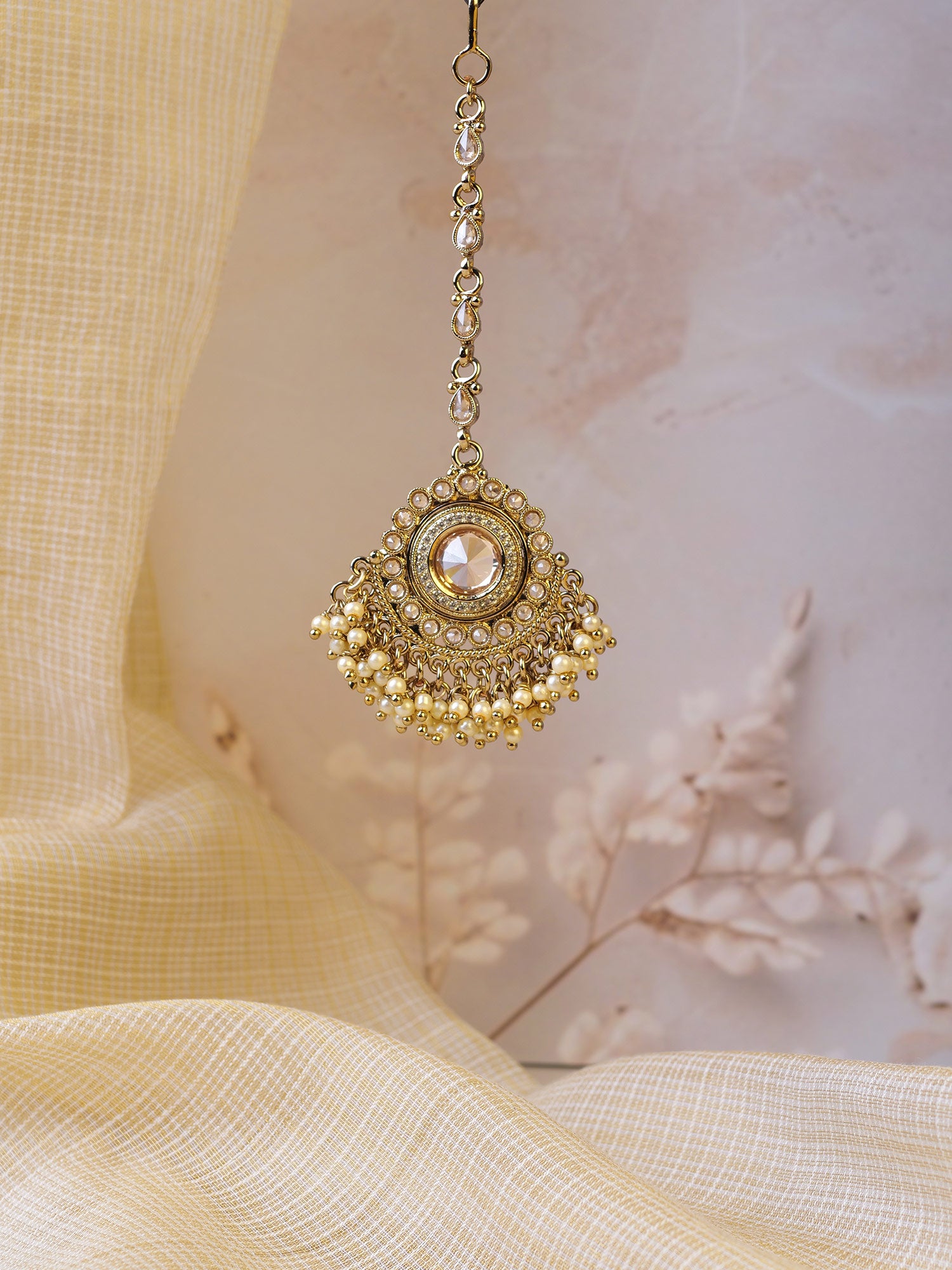 Gulshan Maang Tikka in Champagne and Antique Gold