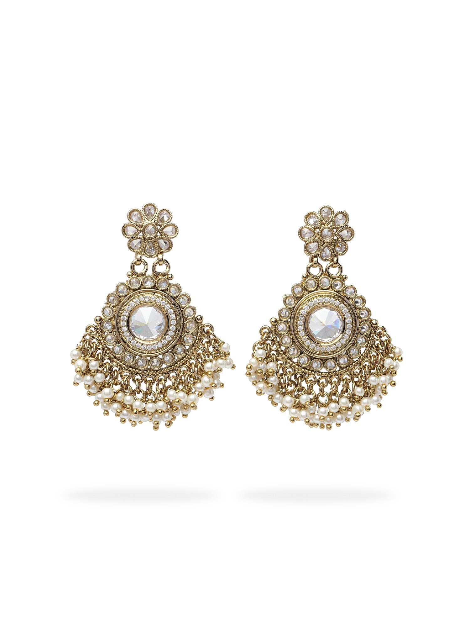 Gulshan Earrings in White and Antique Gold