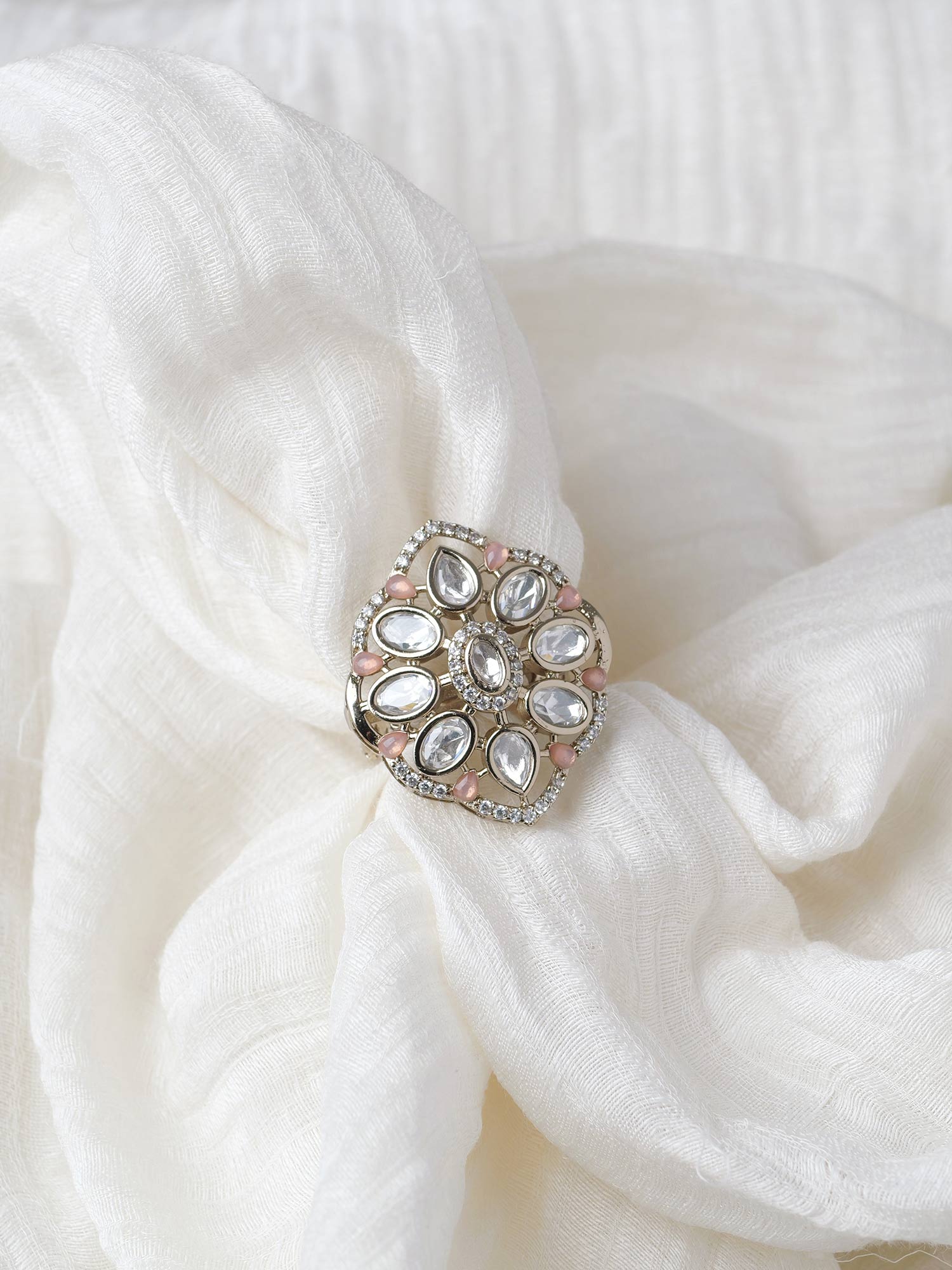 Gunjan Kundan Ring in Pink