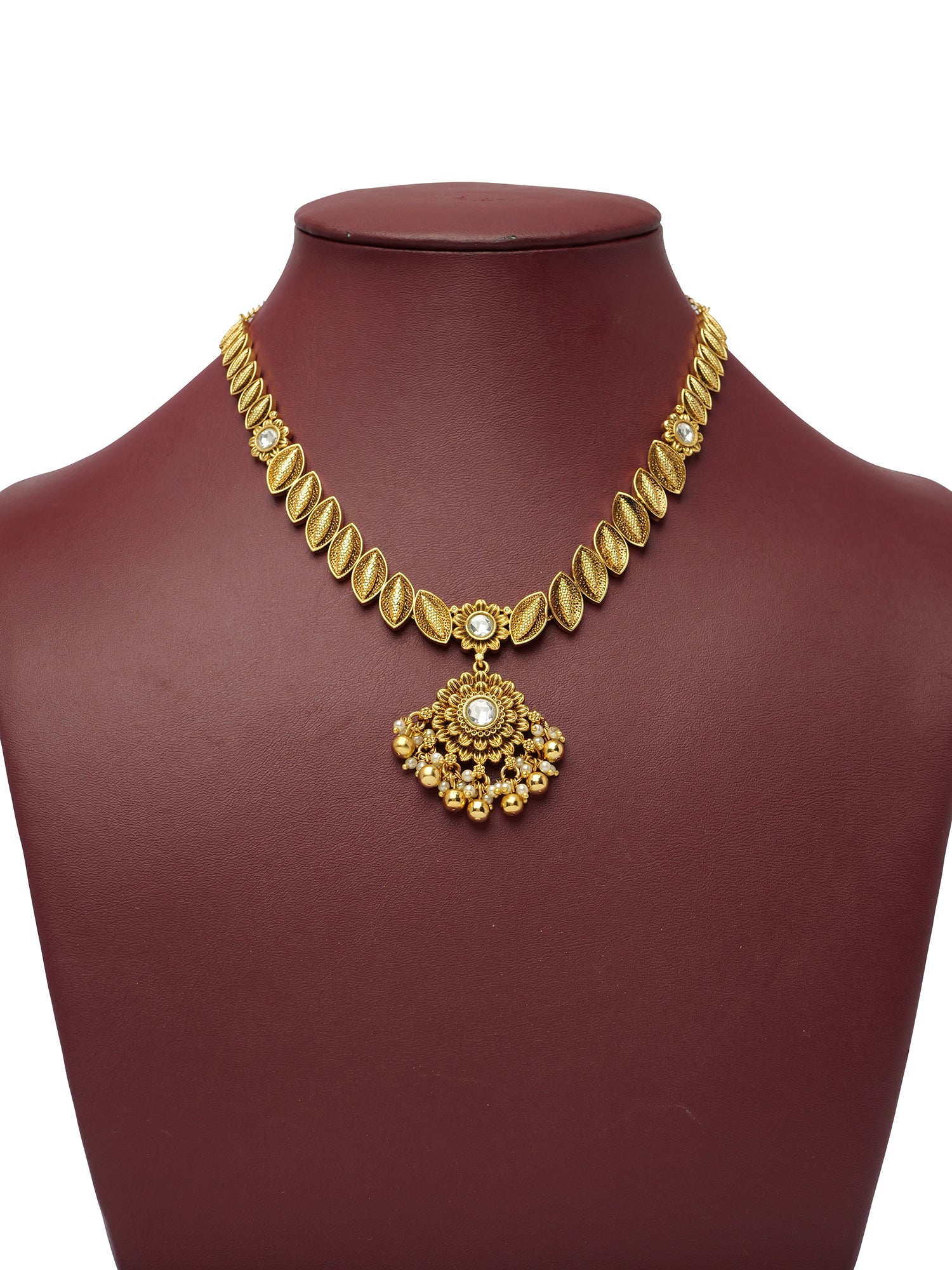 Harini Necklace Set in White and Gold Oxidised