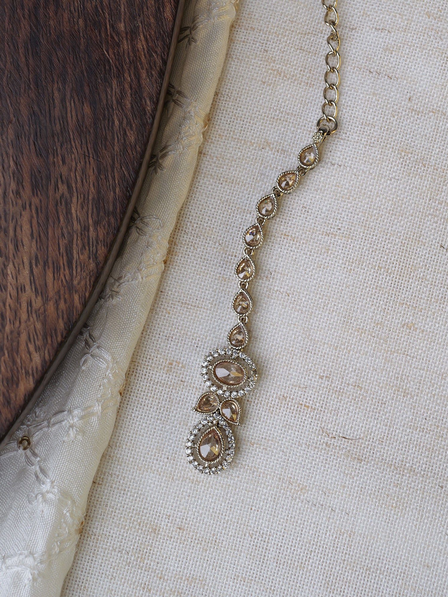 Heeral Crystal Maang Tikka in Champagne