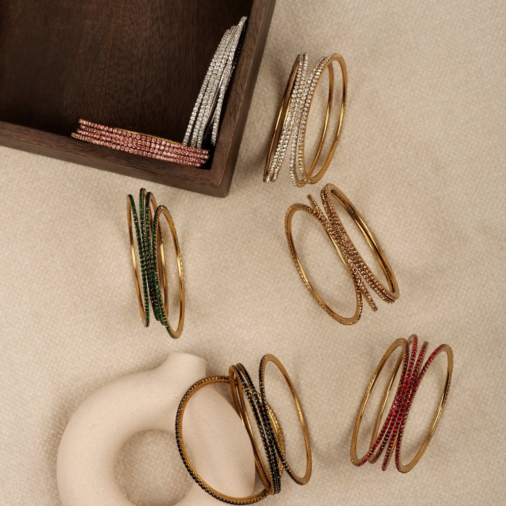 Set of 4 Diamante Bangles in Maroon