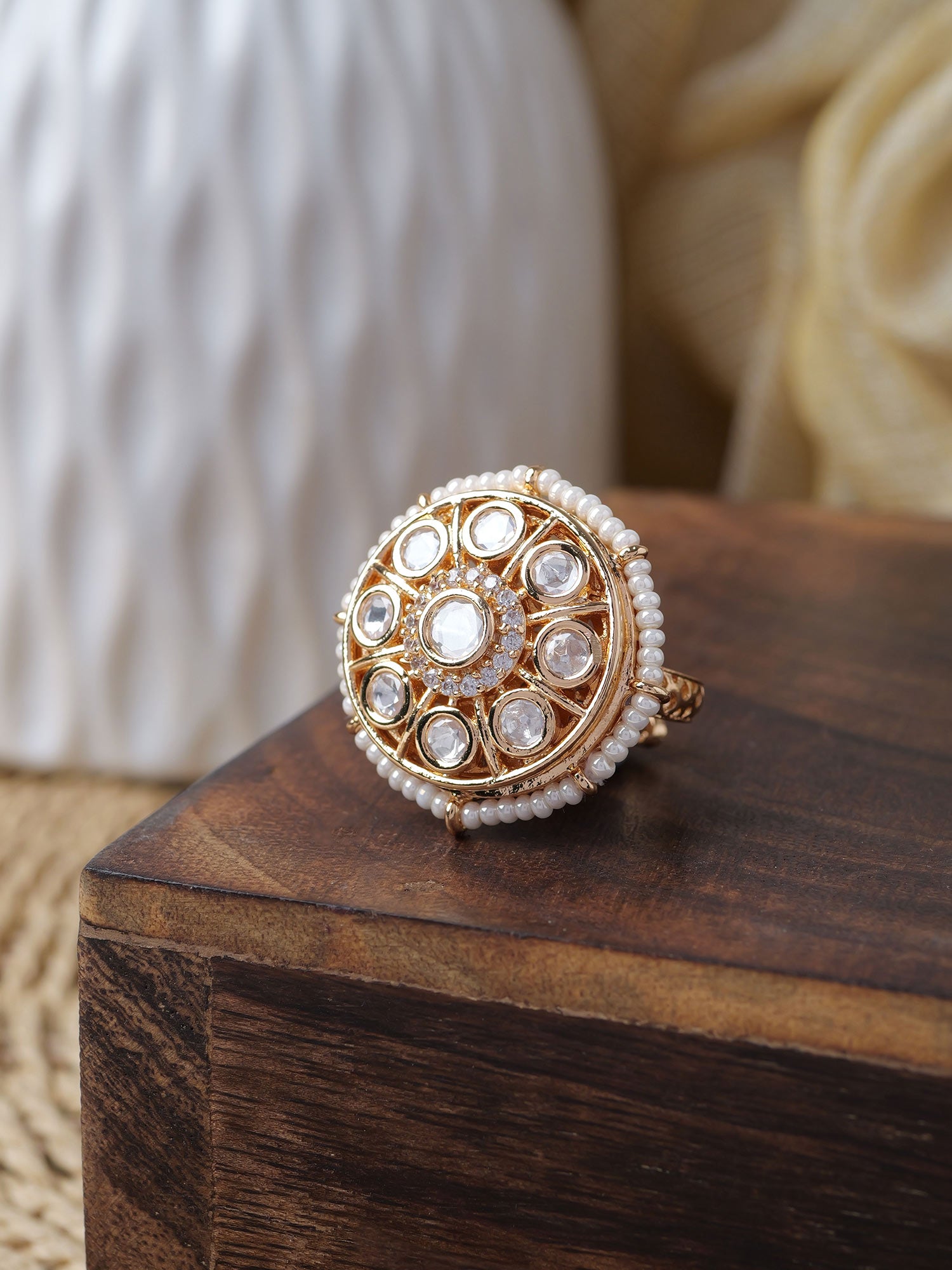 Indrani Kundan Ring in Pearl and White