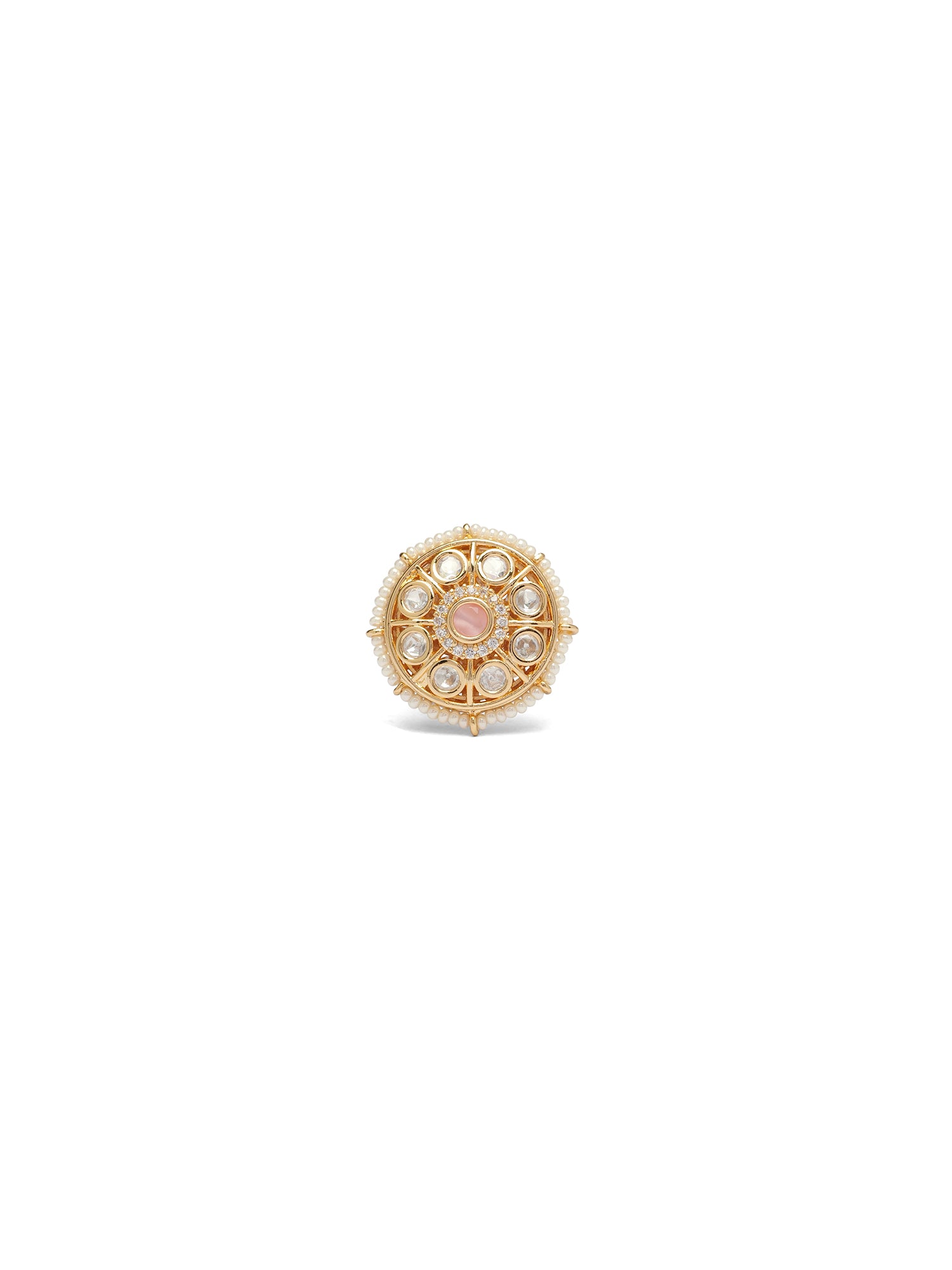 Indrani Kundan Ring in Pearl and Light Pink