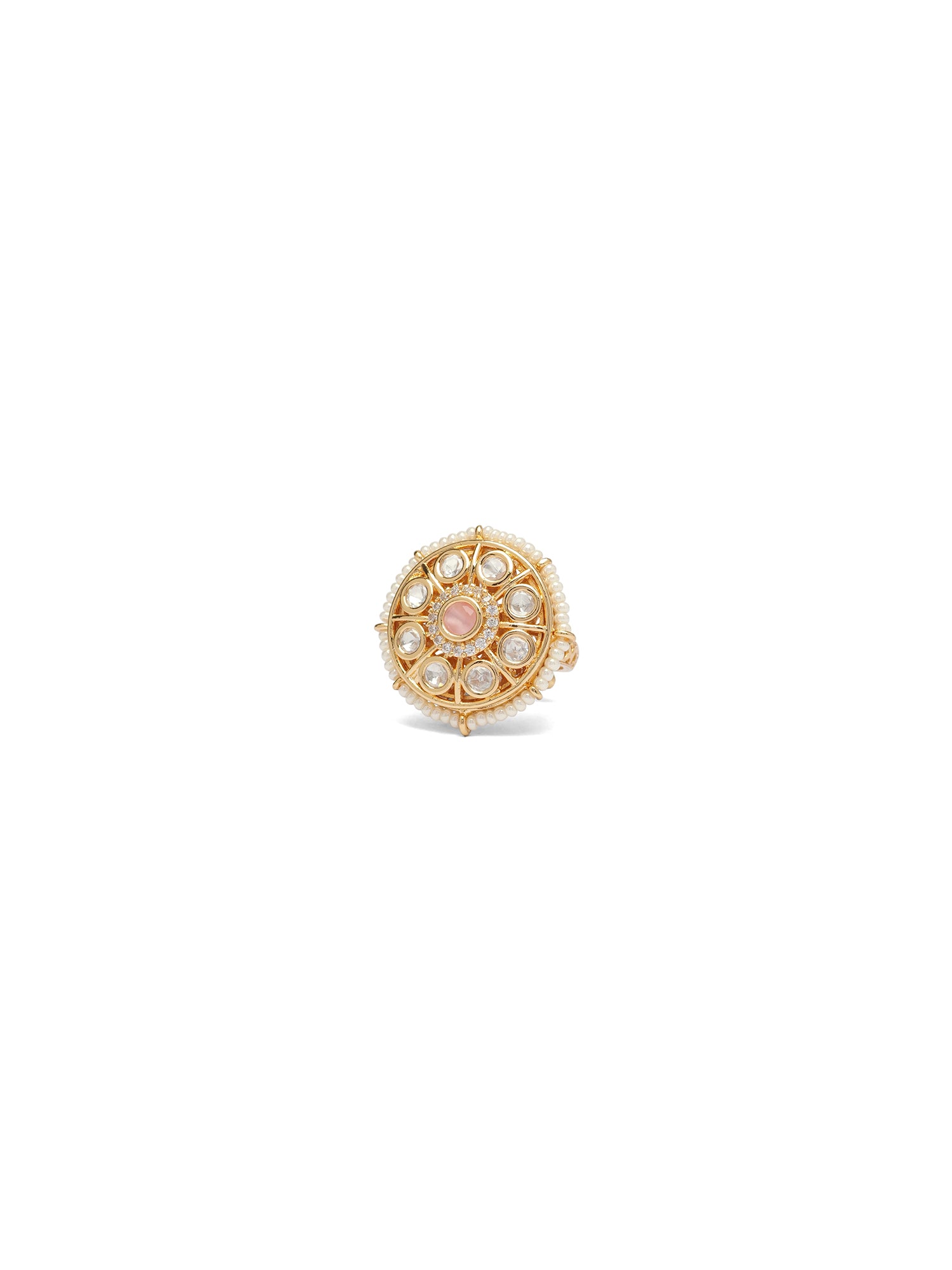 Indrani Kundan Ring in Pearl and Light Pink