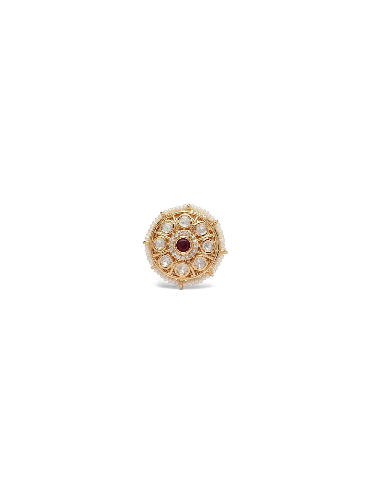 Indrani Kundan Ring in Pearl and Maroon