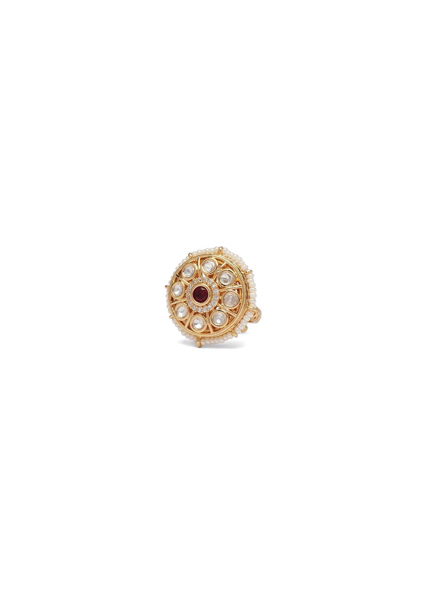 Indrani Kundan Ring in Pearl and Maroon