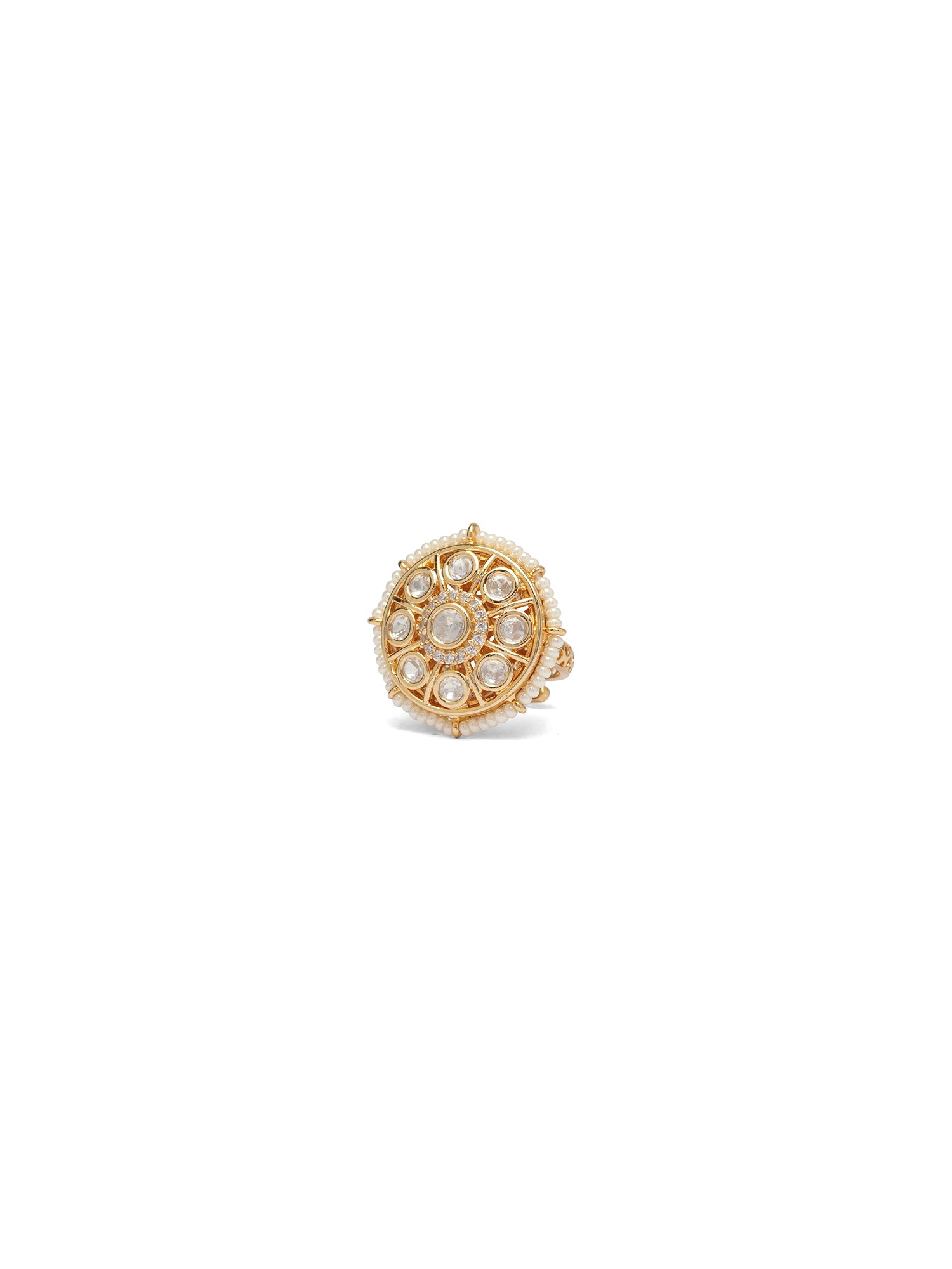 Indrani Kundan Ring in Pearl and White