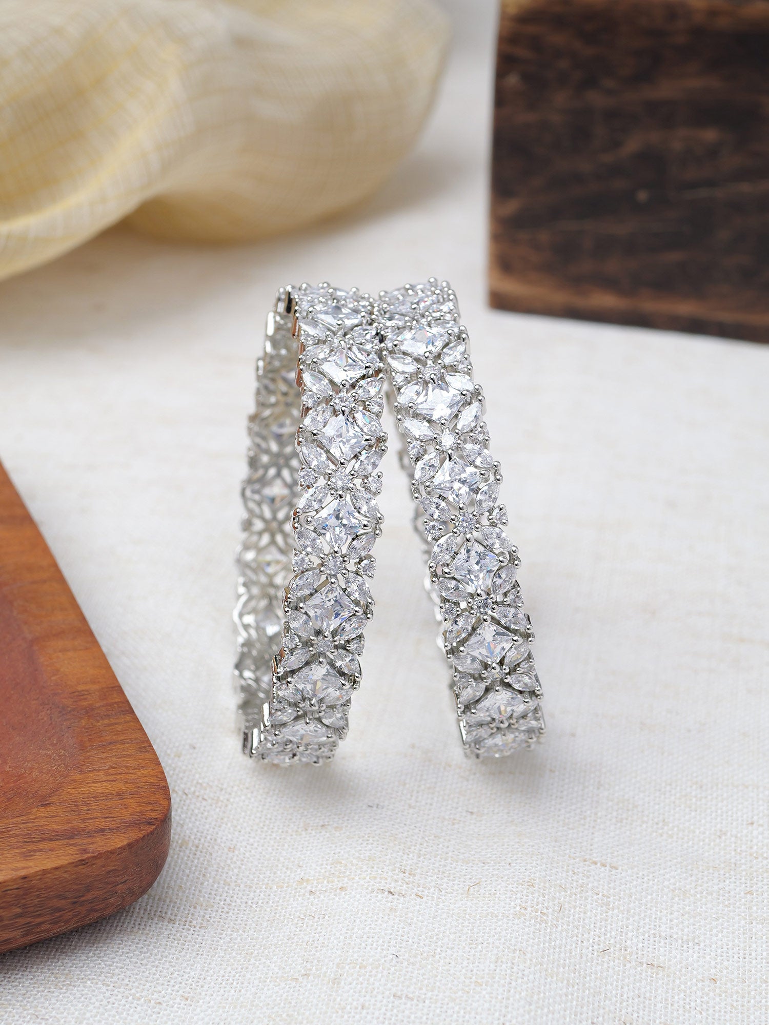 Iraaya Cubic Zirconia Bangles in White and Rhodium