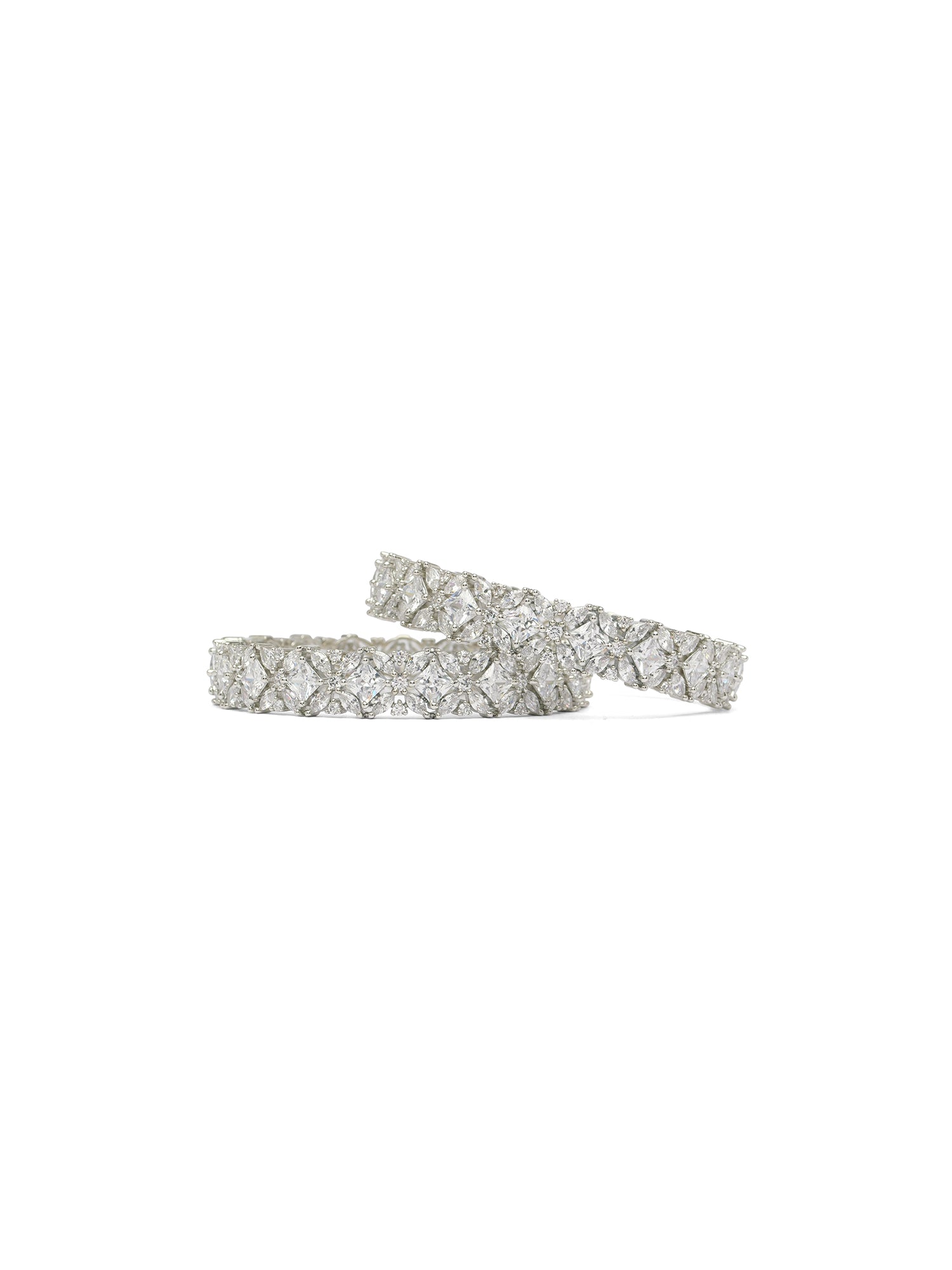 Iraaya Cubic Zirconia Bangles in White and Rhodium