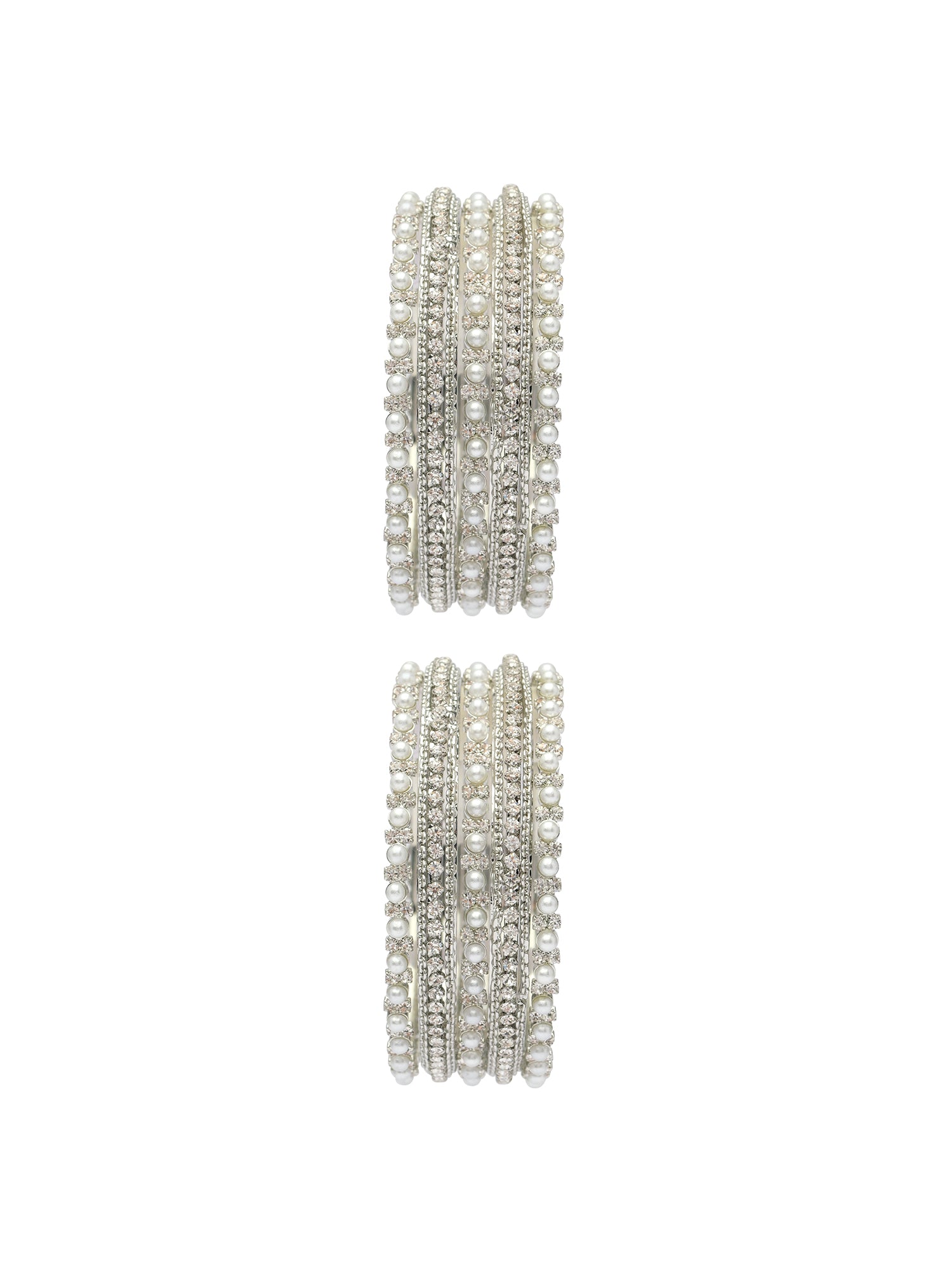 Isha Pearl Bangle Set in Rhodium
