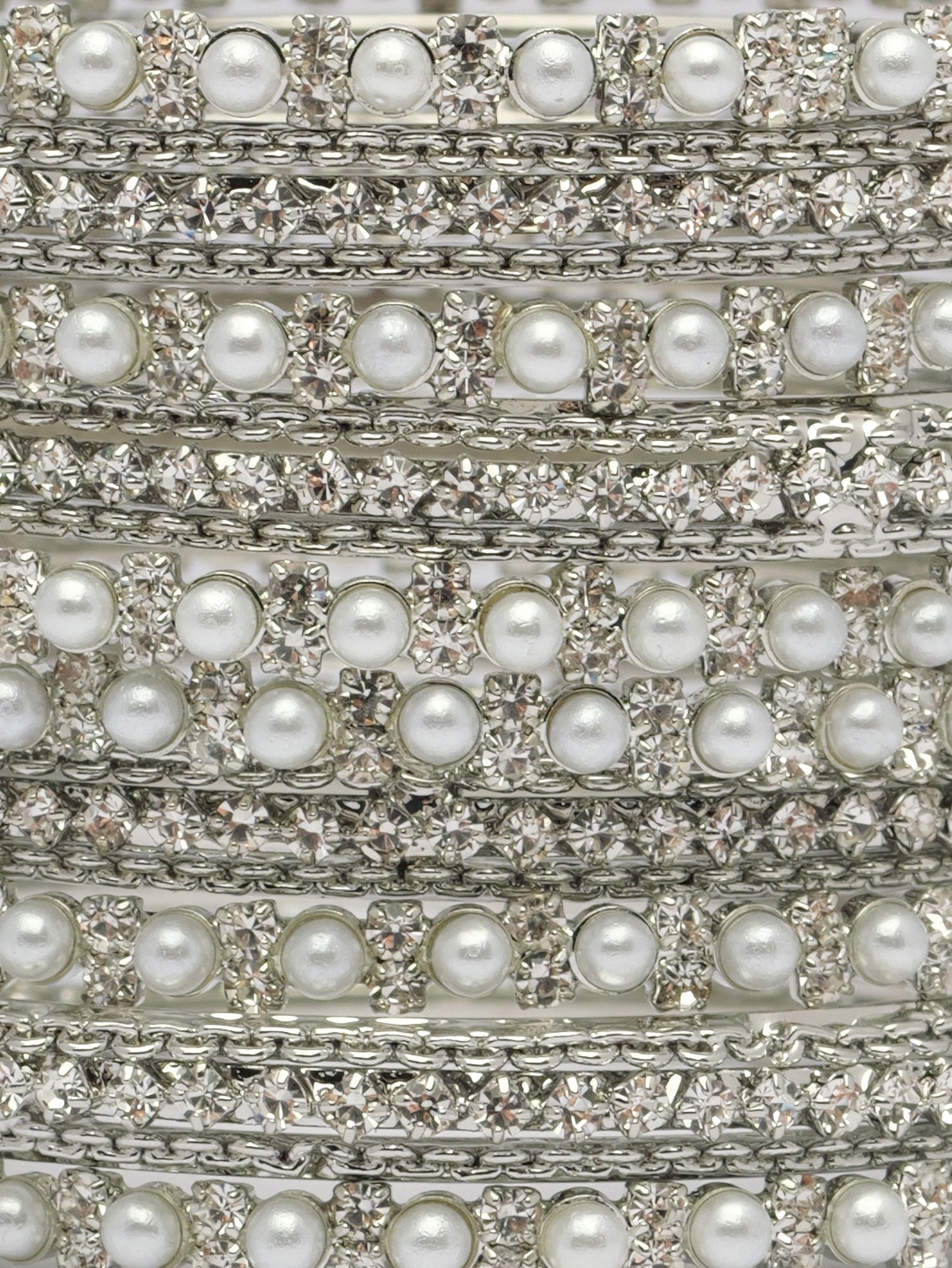 Isha Pearl Bangle Set in Rhodium