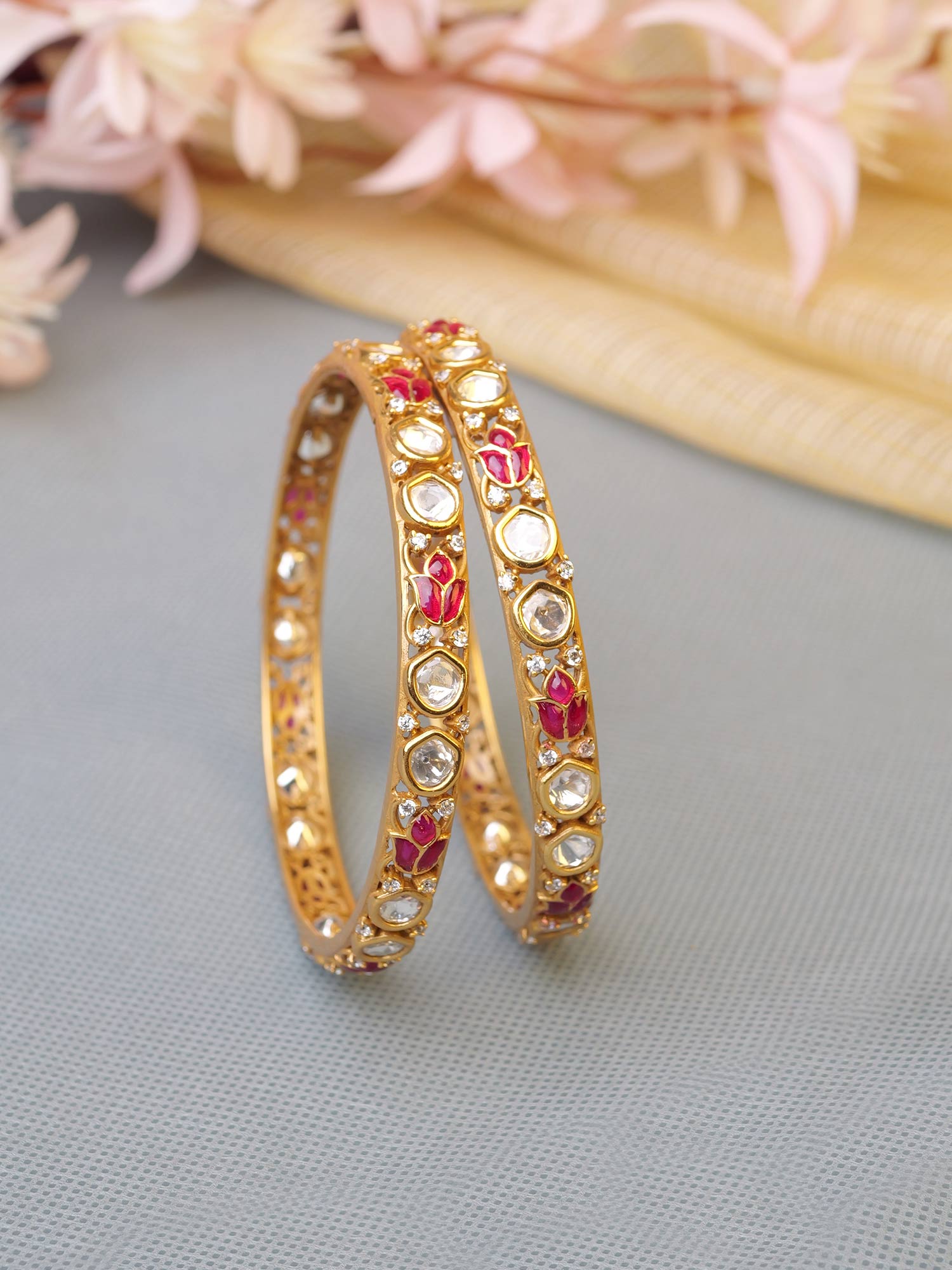 Ishira Kundan Bangles in Ruby