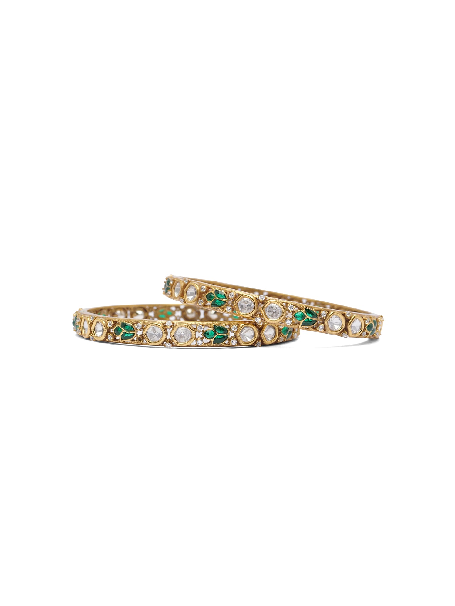 Ishira Kundan Bangles in Green