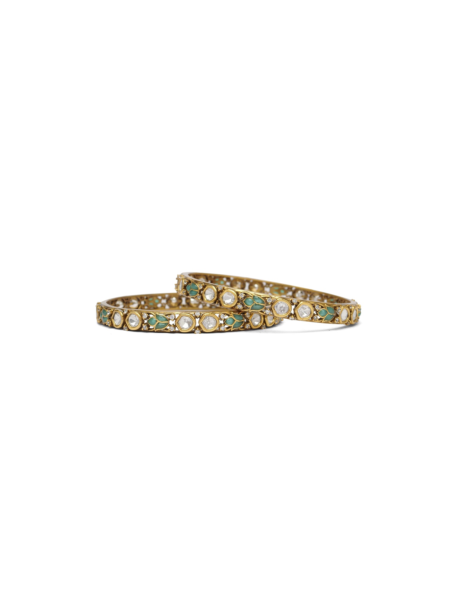 Ishira Kundan Bangles in Light Jade