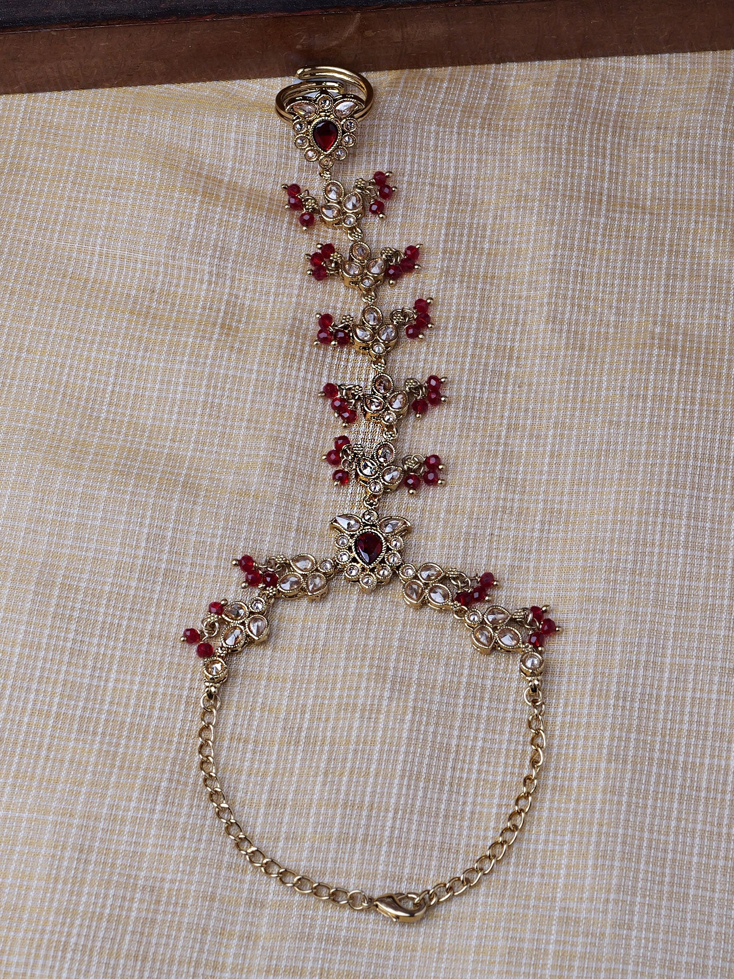 Ishita Hand Chain in Maroon