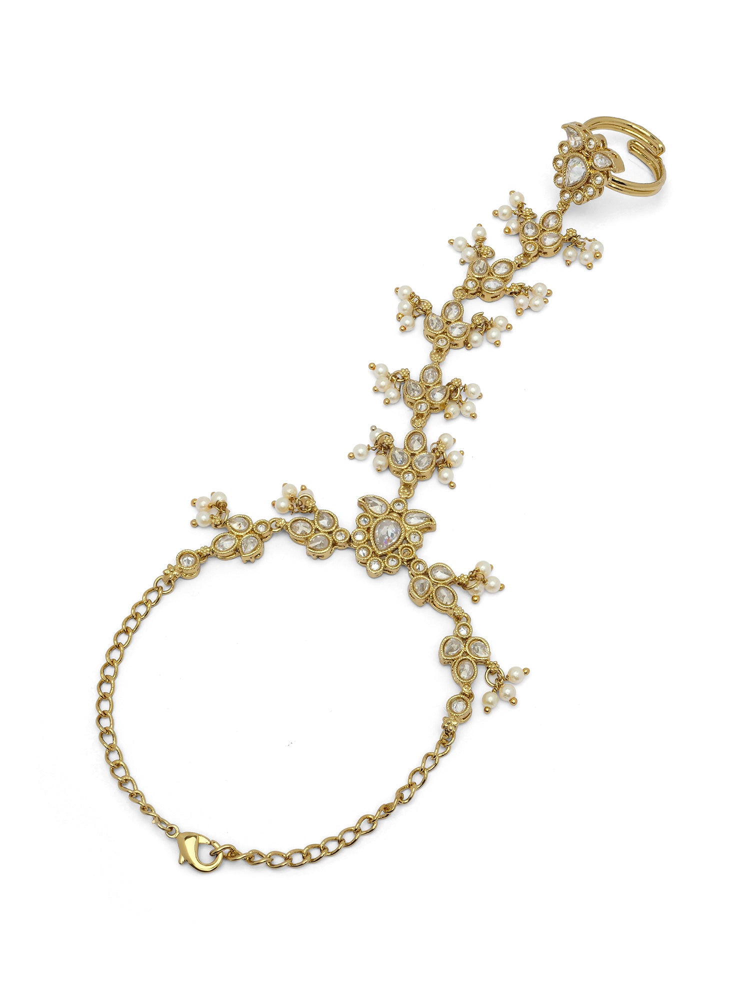 Ishita Hand Chain in Pearl and White