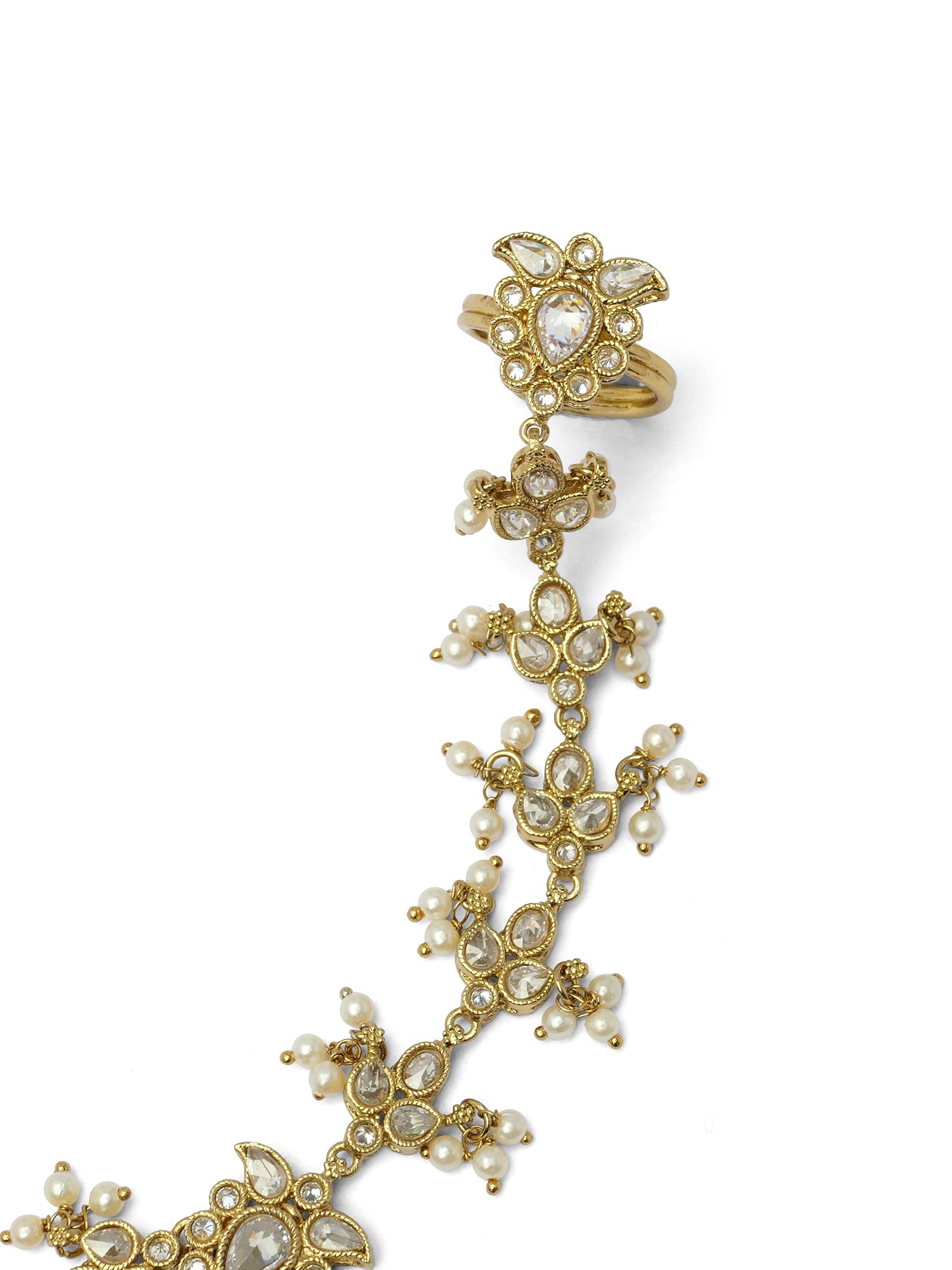 Ishita Hand Chain in Pearl and White