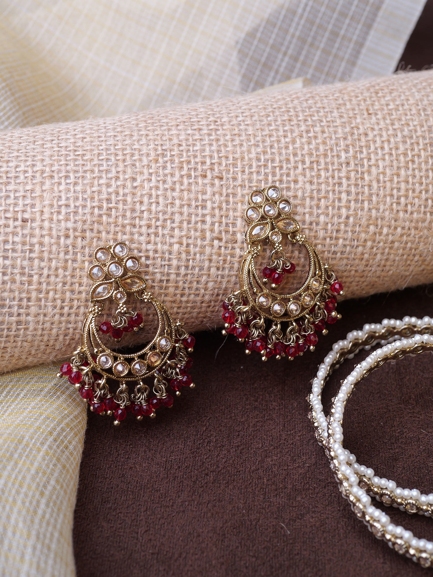 Ishra Chandbali Earrings in Maroon