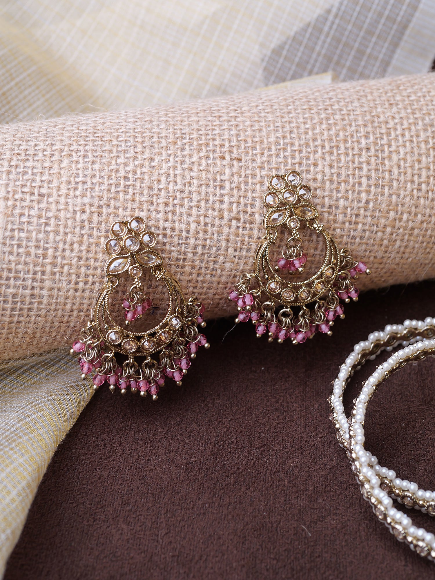 Ishra Chandbali Earrings in Pink