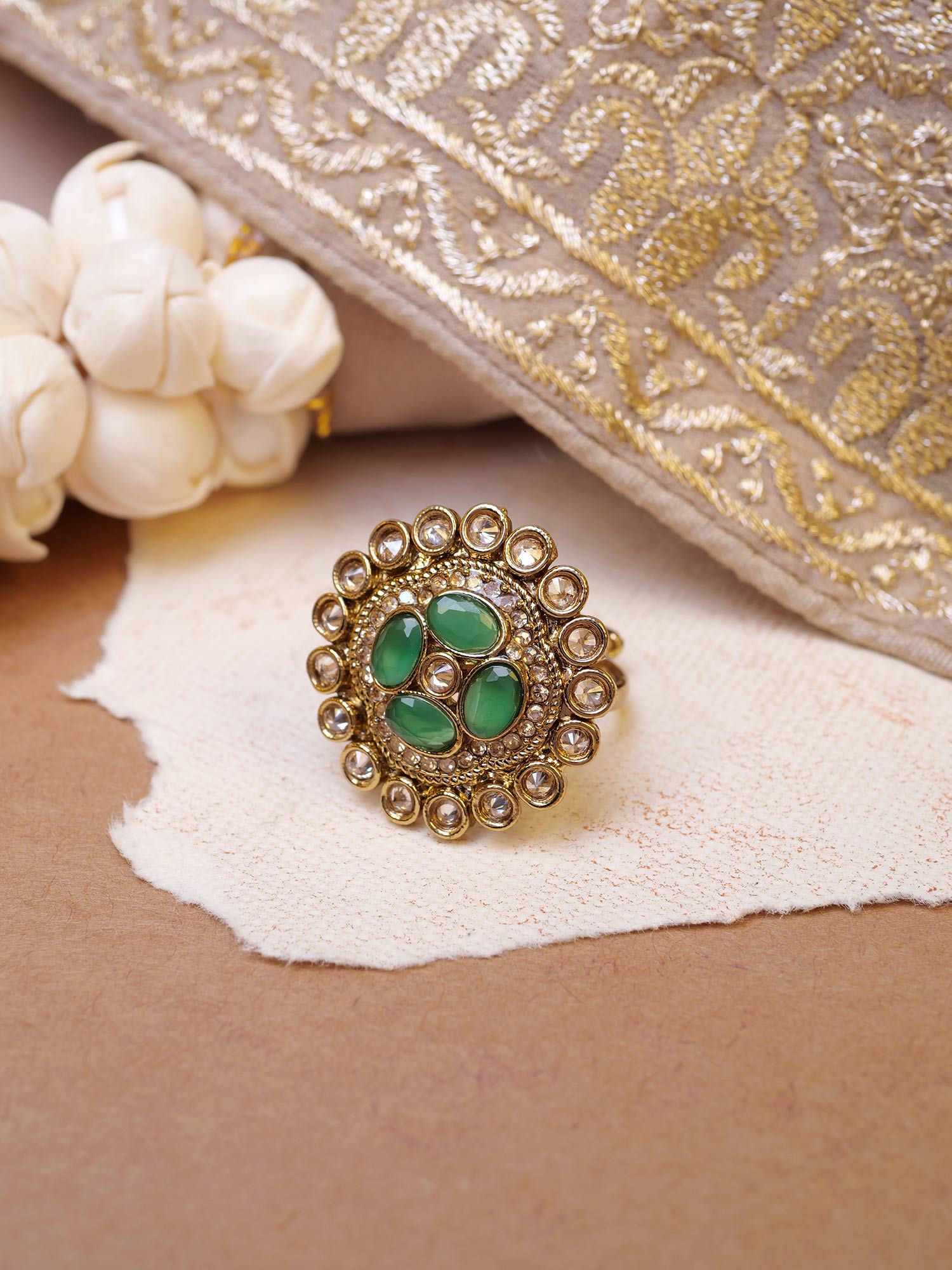Jahnavi Ring in Green and Antique Gold