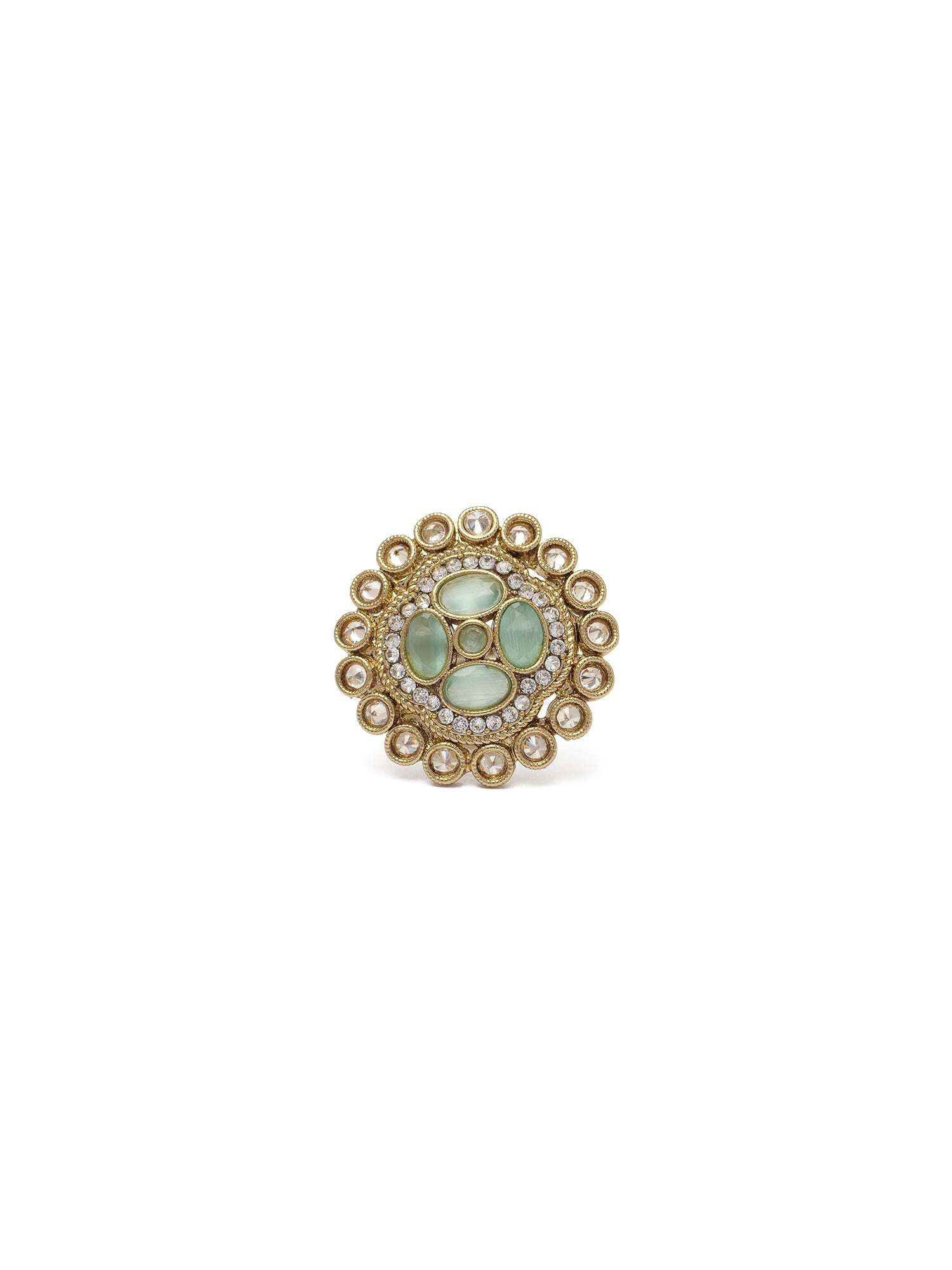 Jahnavi Ring in Mint and Antique Gold