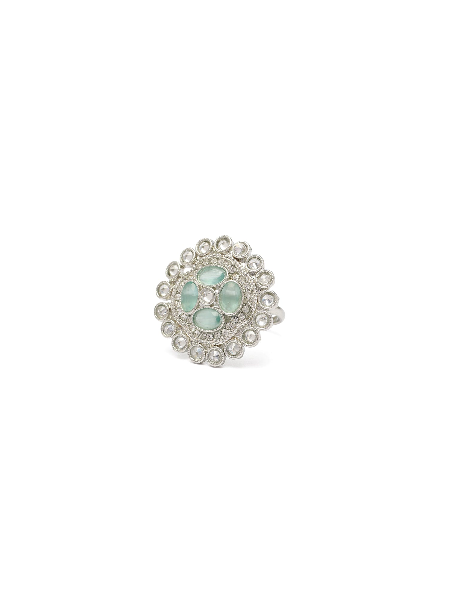 Jahnavi Ring in Mint and Rhodium