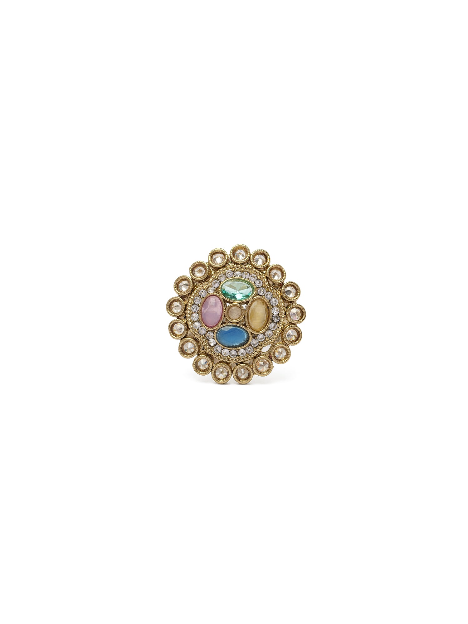 Jahnavi Ring in Multi and Antique Gold