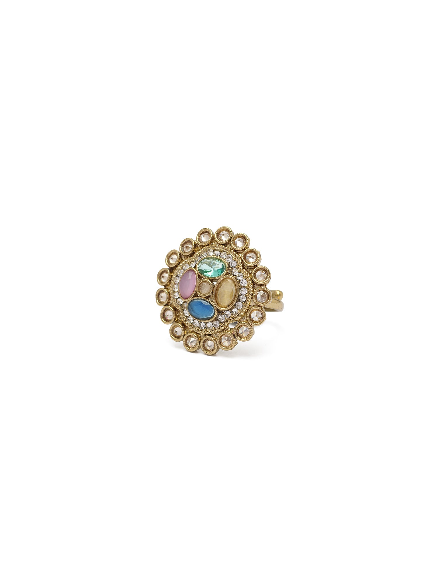 Jahnavi Ring in Multi and Antique Gold