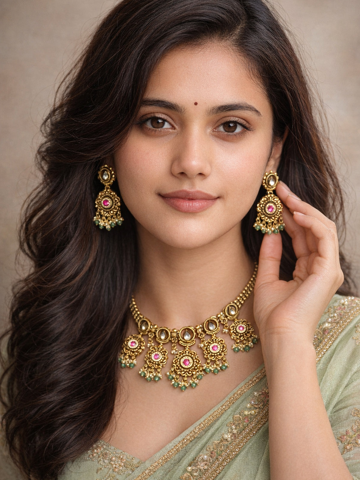 Janaki Kundan Necklace Set in Multi