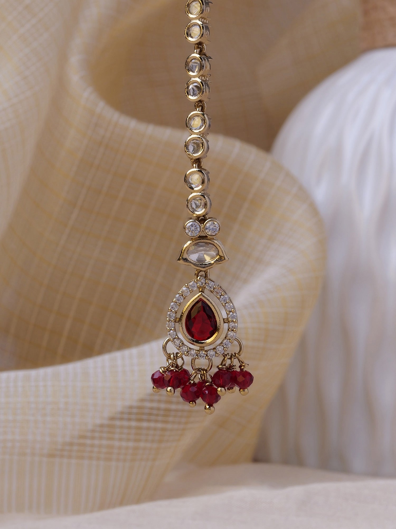 Jasmin Maang Tikka in Maroon