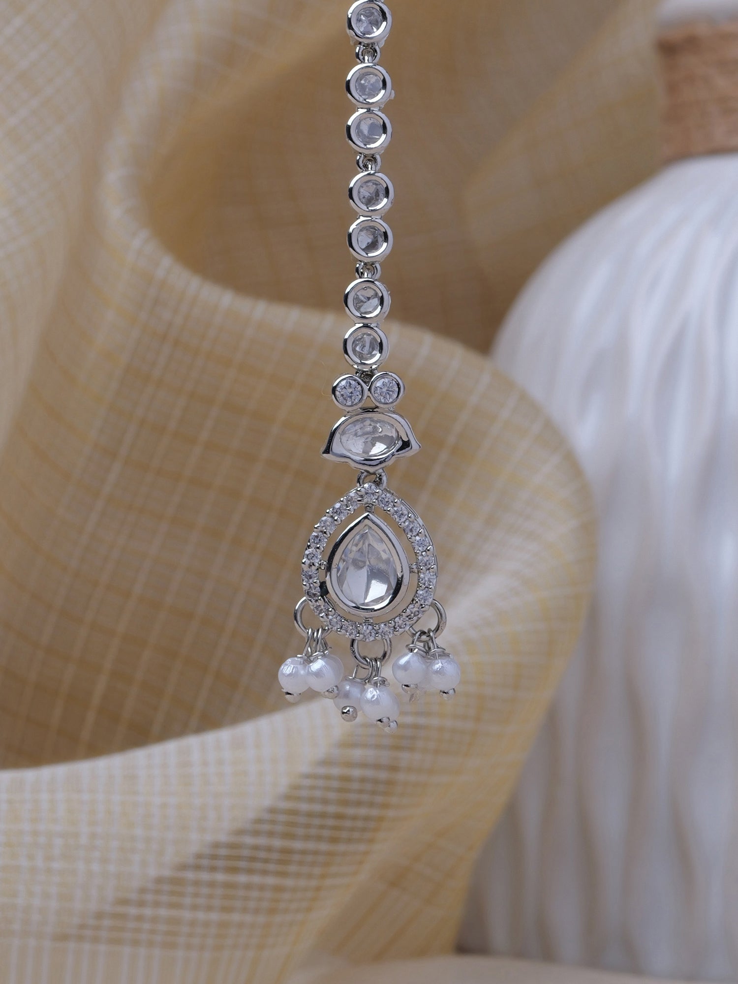 Jasmin Maang Tikka in Rhodium