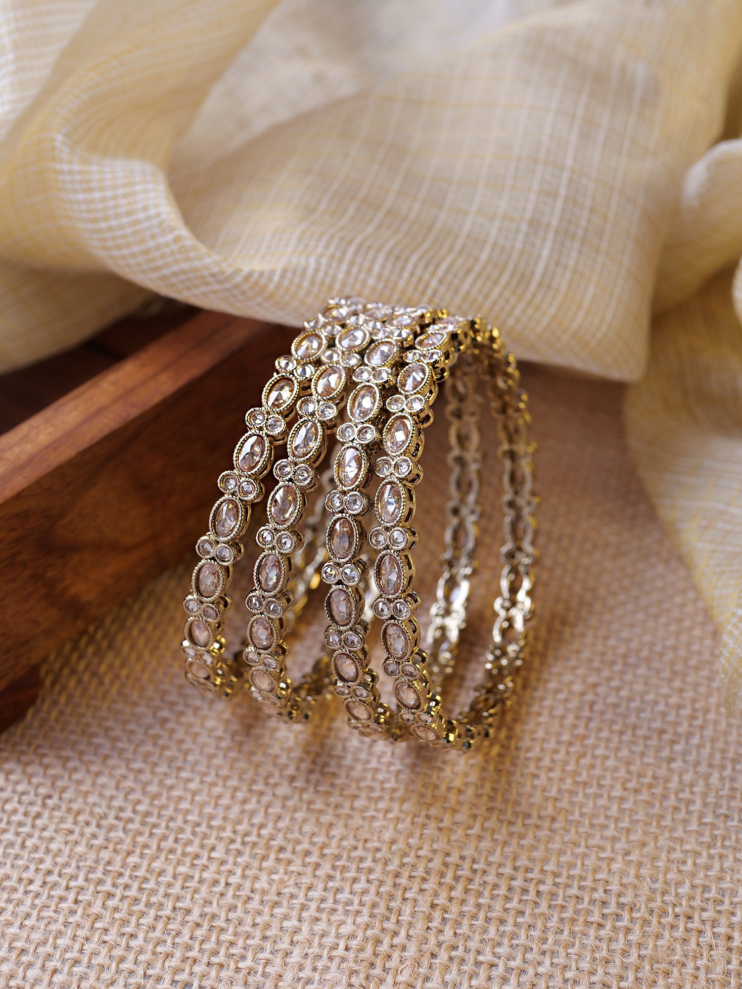 Jheel Kadas in Champagne and Antique Gold