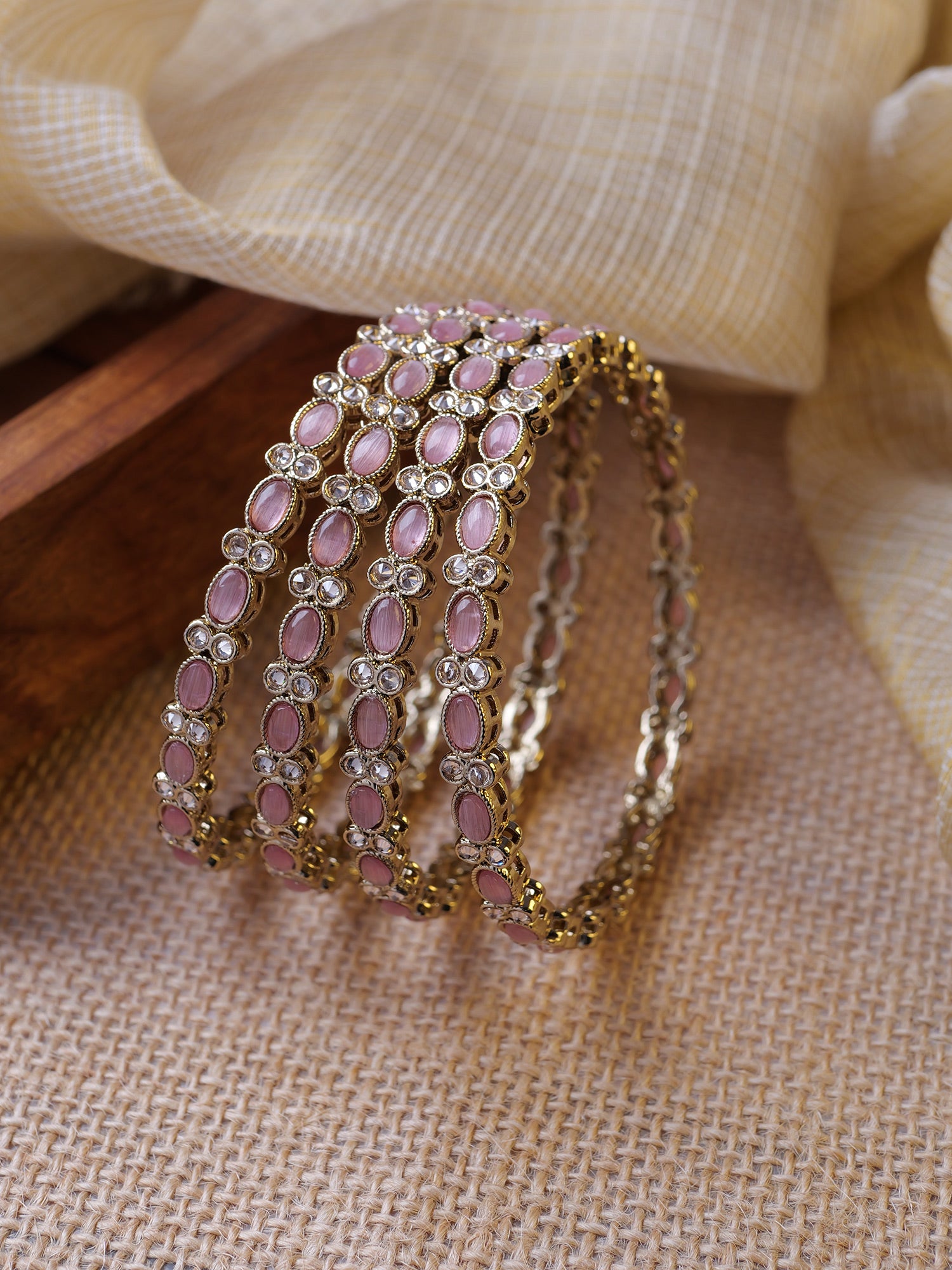 Jheel Kadas in Pink and Antique Gold