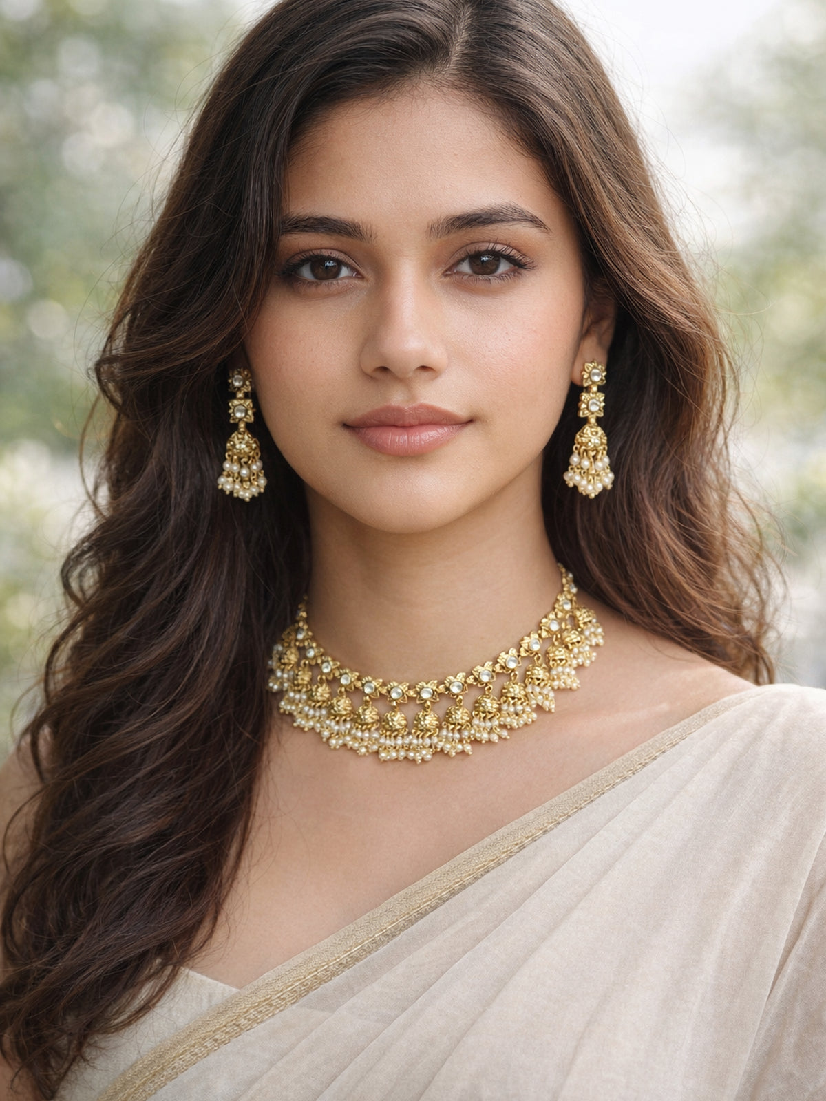 Jhumira Kundan Necklace Set in White