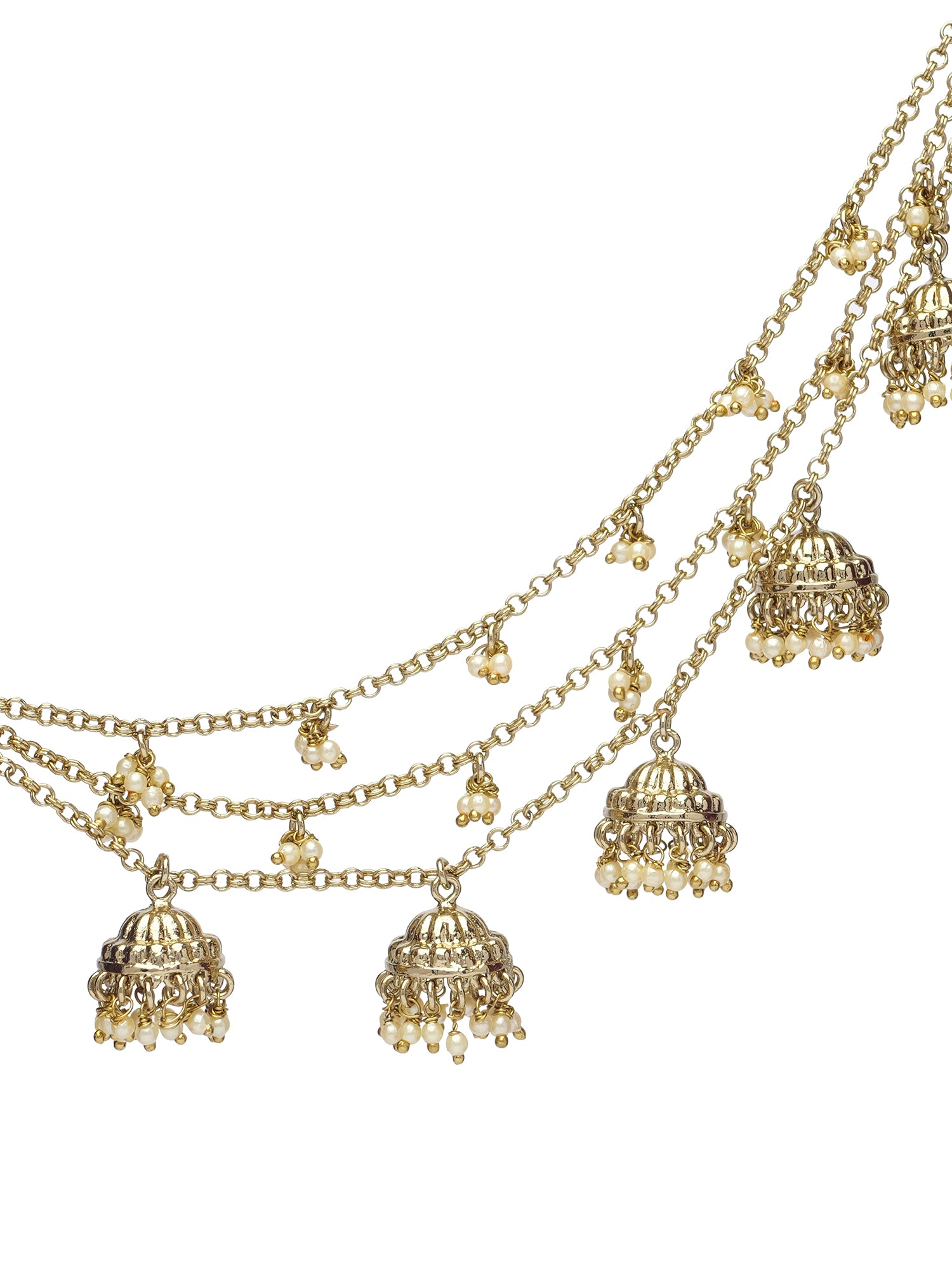 Jhumka and Pearl Layered Ear Chains in Champagne