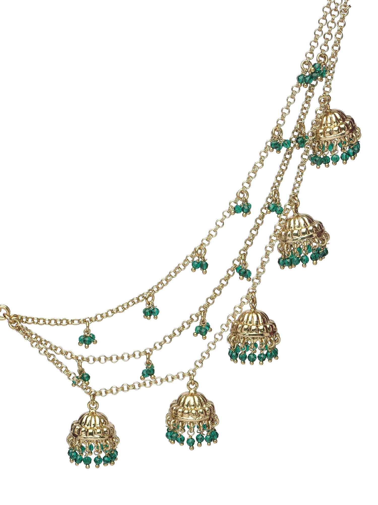 Jhumka and Pearl Layered Ear Chains in Green
