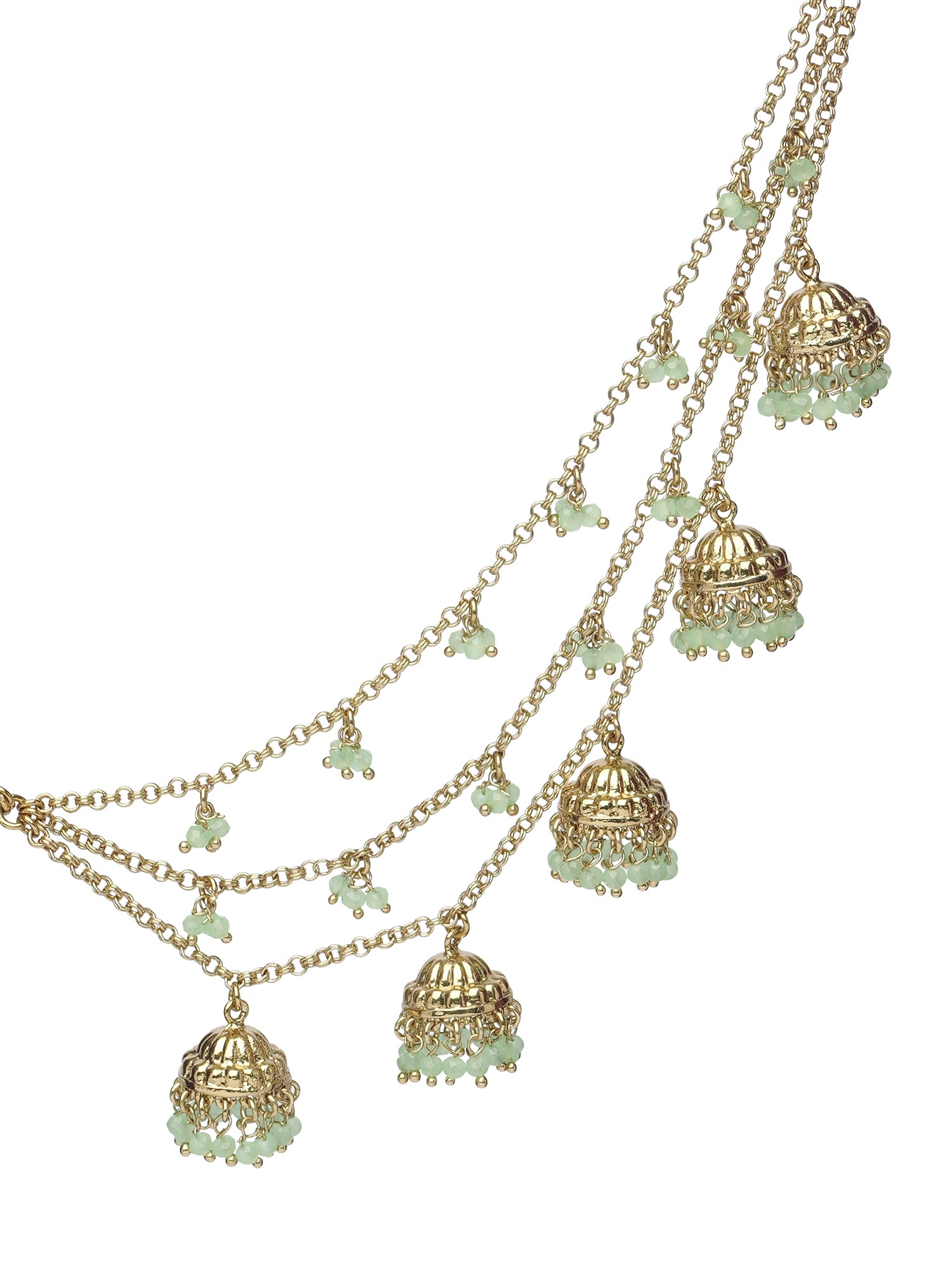 Jhumka and Pearl Layered Ear Chains in Mint