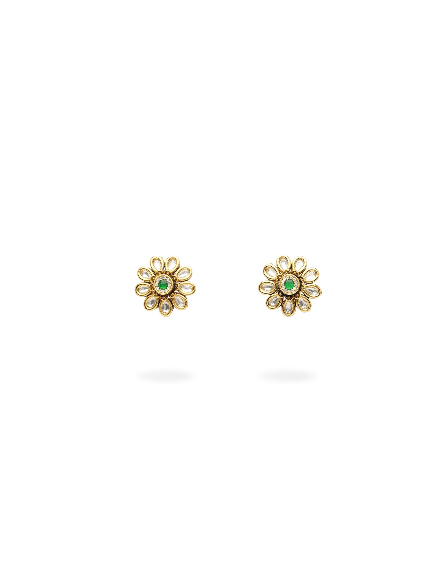 Juhi Kundan Ear Studs in Green
