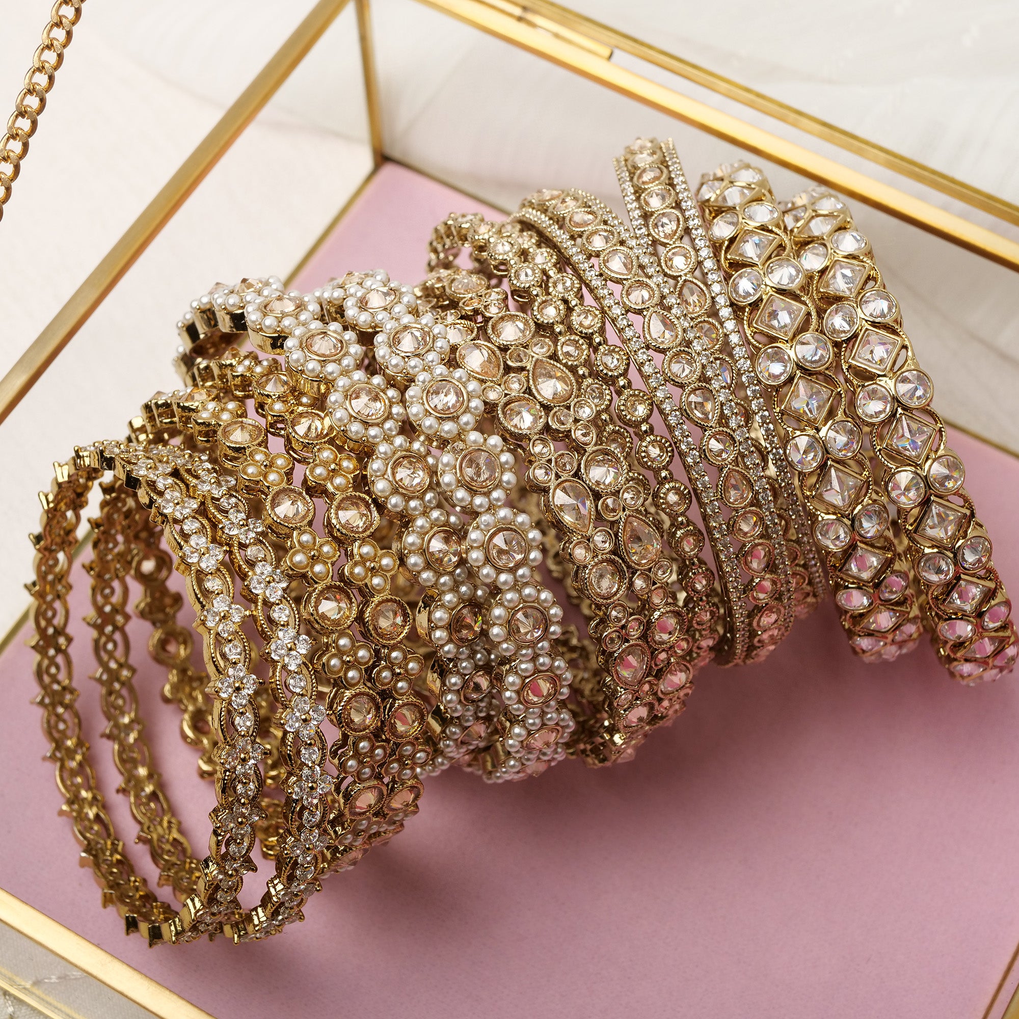 Jahan Crystal Kada Bangles in Champagne