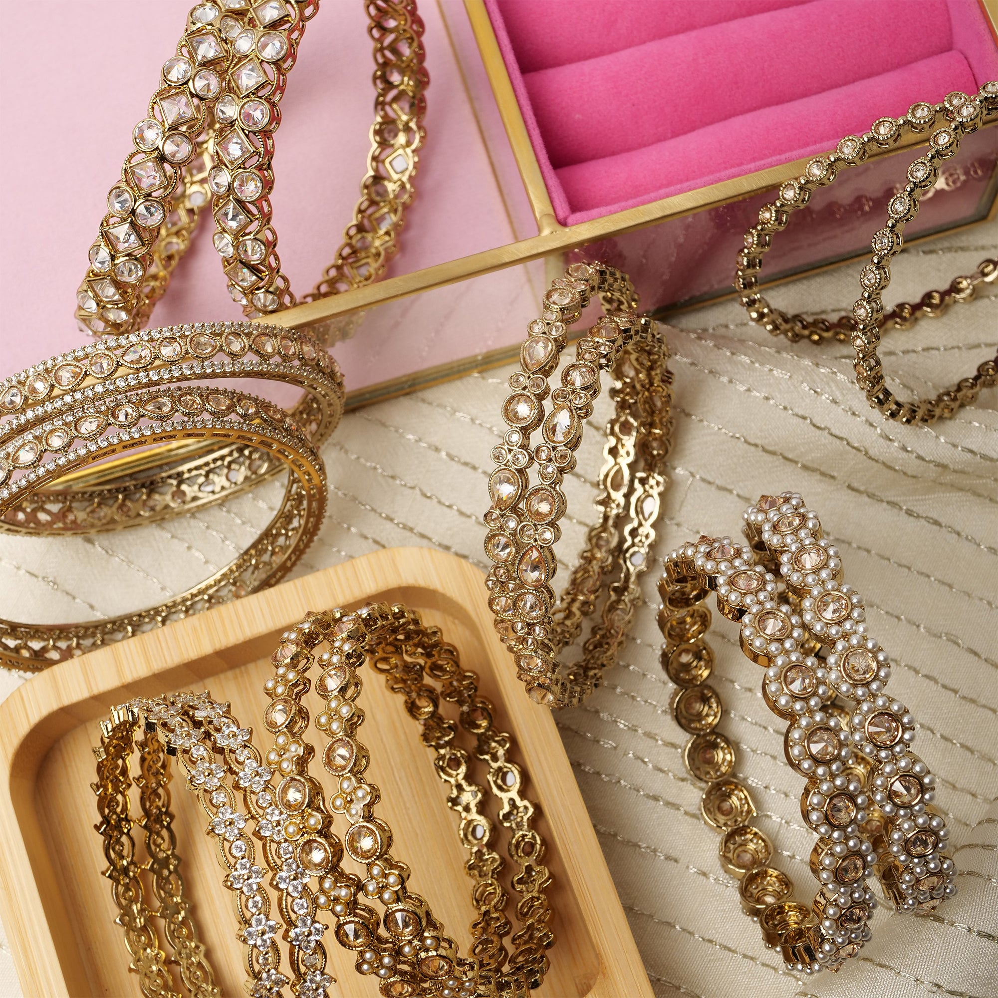 Jahan Crystal Kada Bangles in Champagne