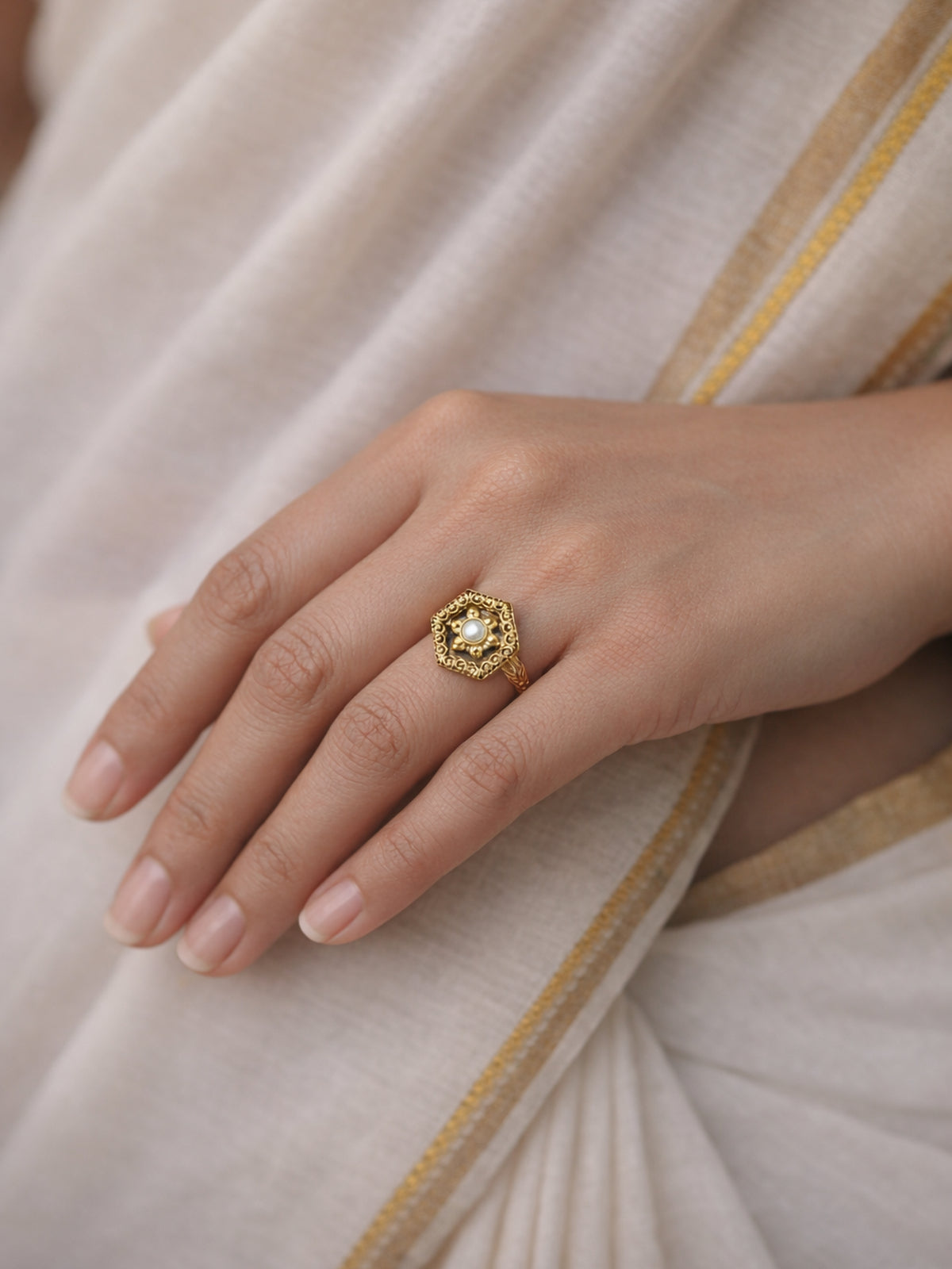 Kajal Classic Ring in White